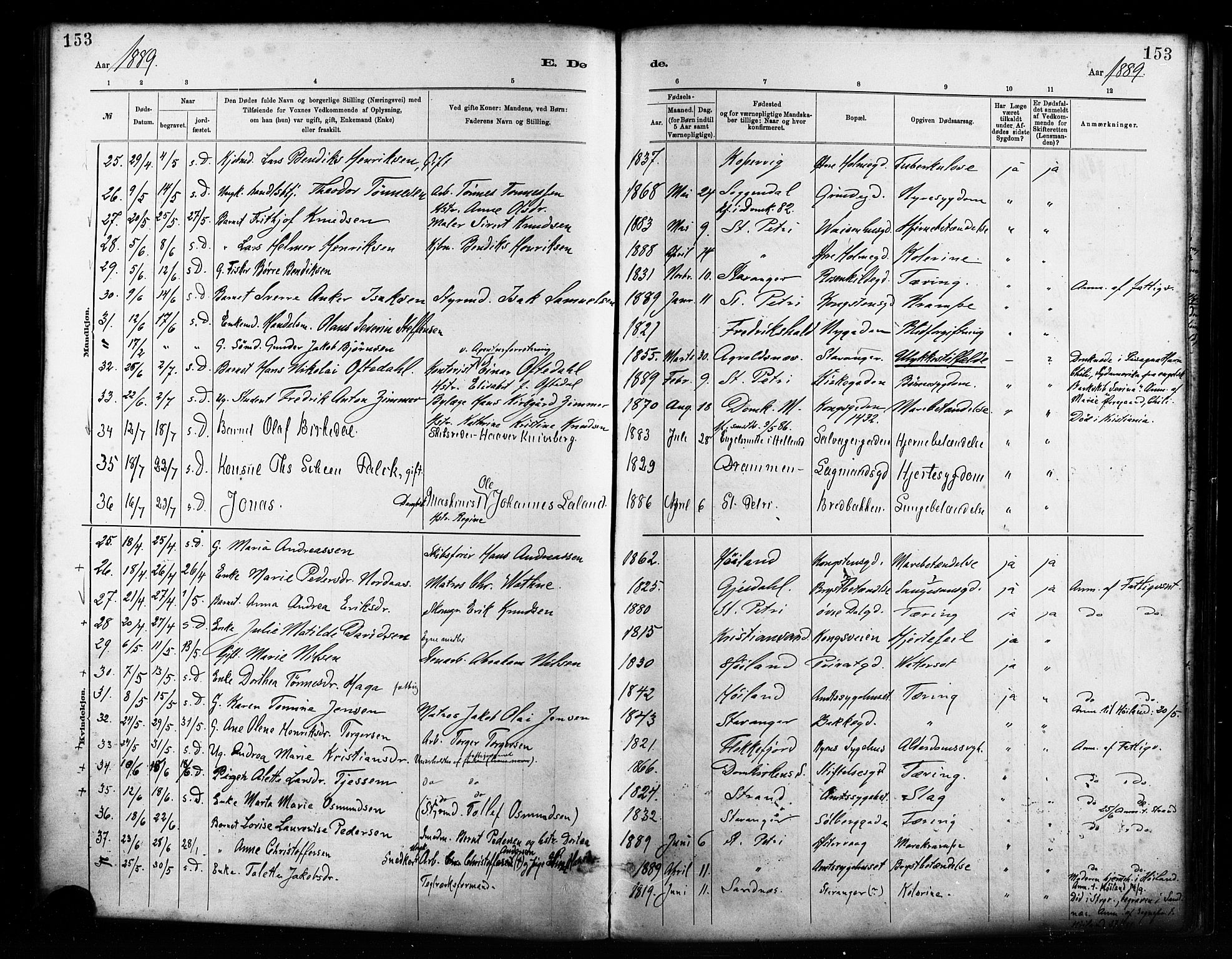 St. Petri sokneprestkontor, AV/SAST-A-101813/001/30/30BA/L0017: Parish register (official) no. A 17, 1879-1895, p. 153