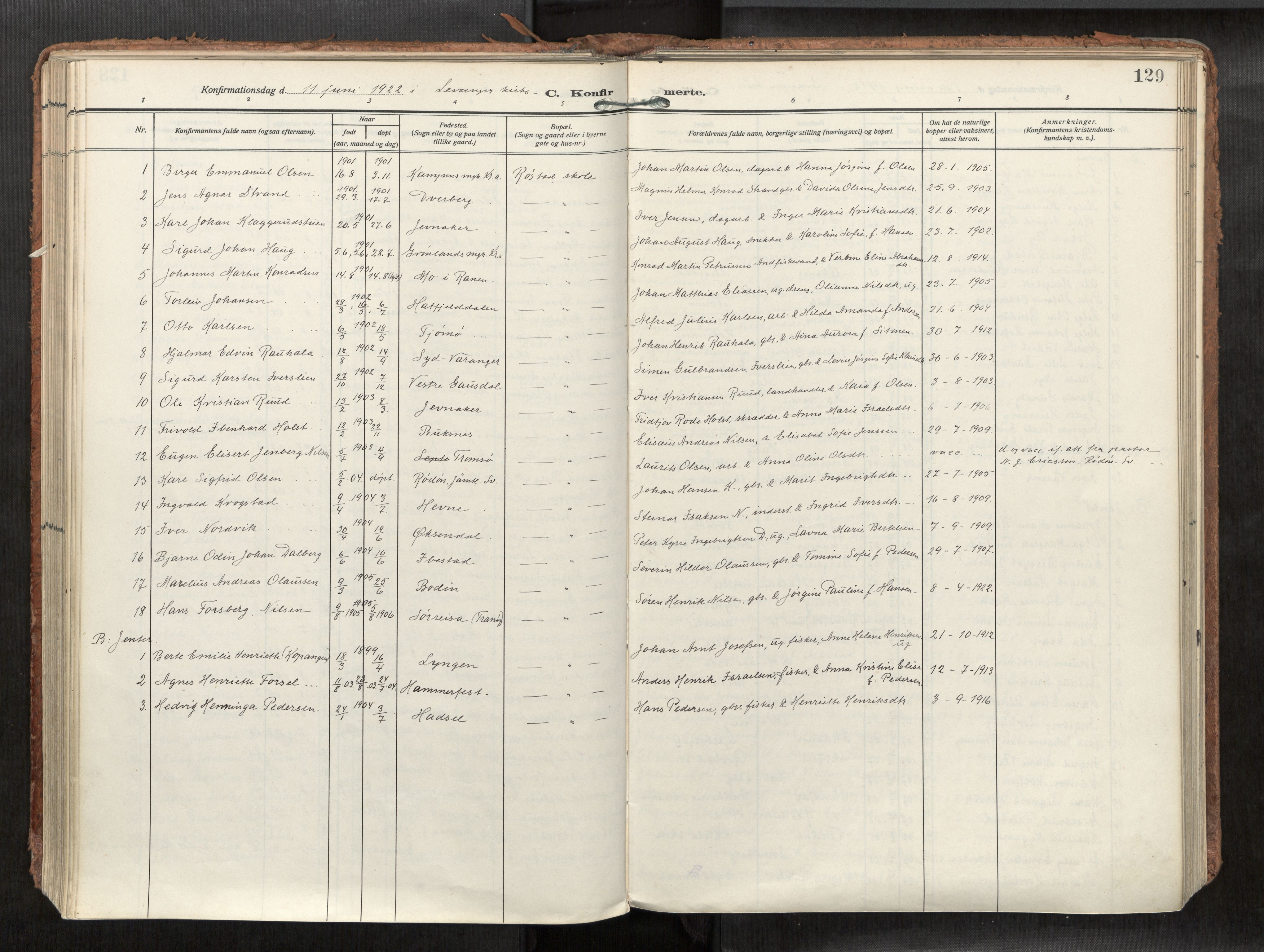 Levanger sokneprestkontor, SAT/A-1301/2/H/Haa/L0002: Parish register (official) no. 2, 1912-1935, p. 129