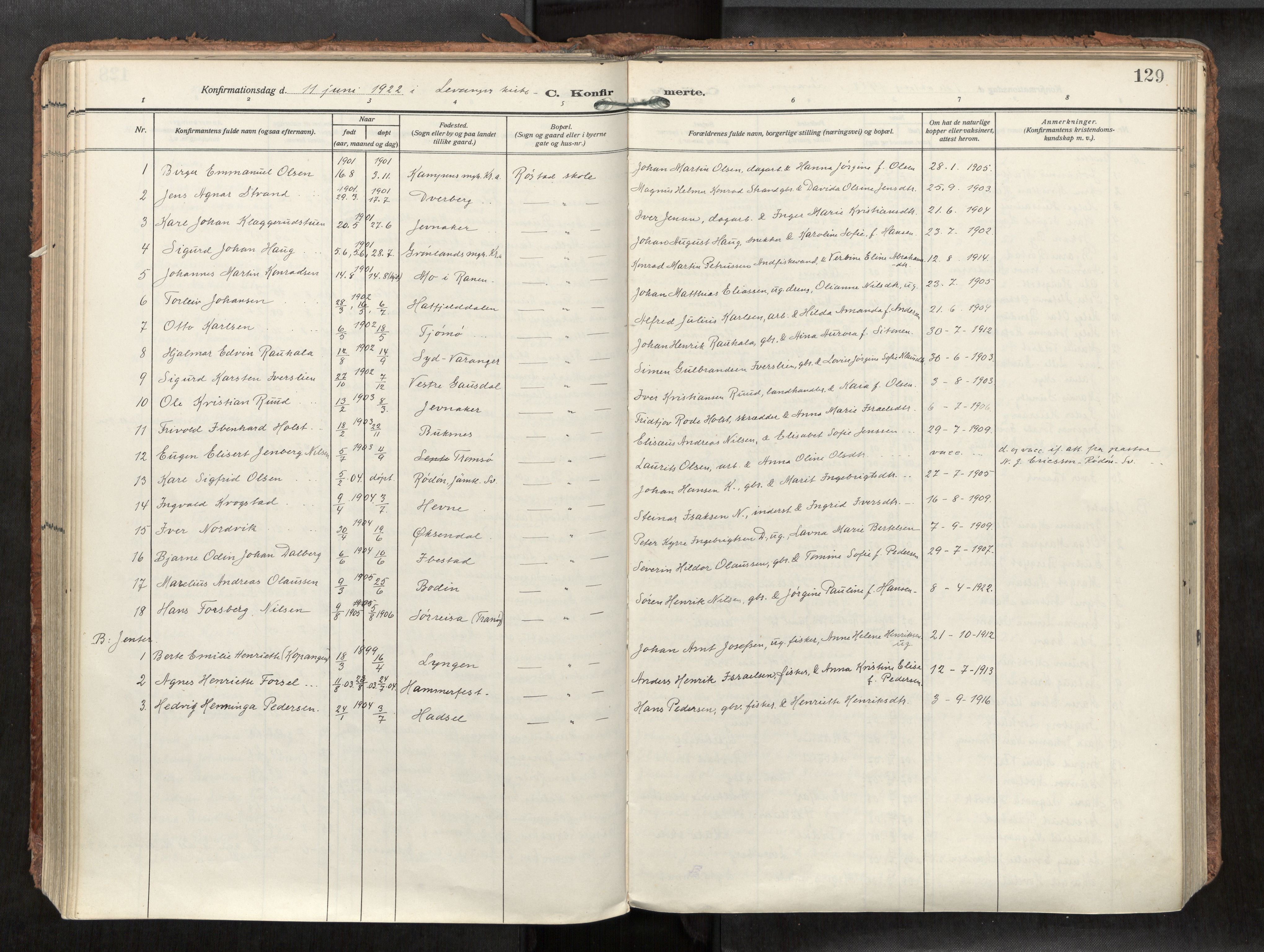 Levanger sokneprestkontor, AV/SAT-A-1301/2/H/Haa/L0002: Parish register (official) no. 2, 1912-1935, p. 129