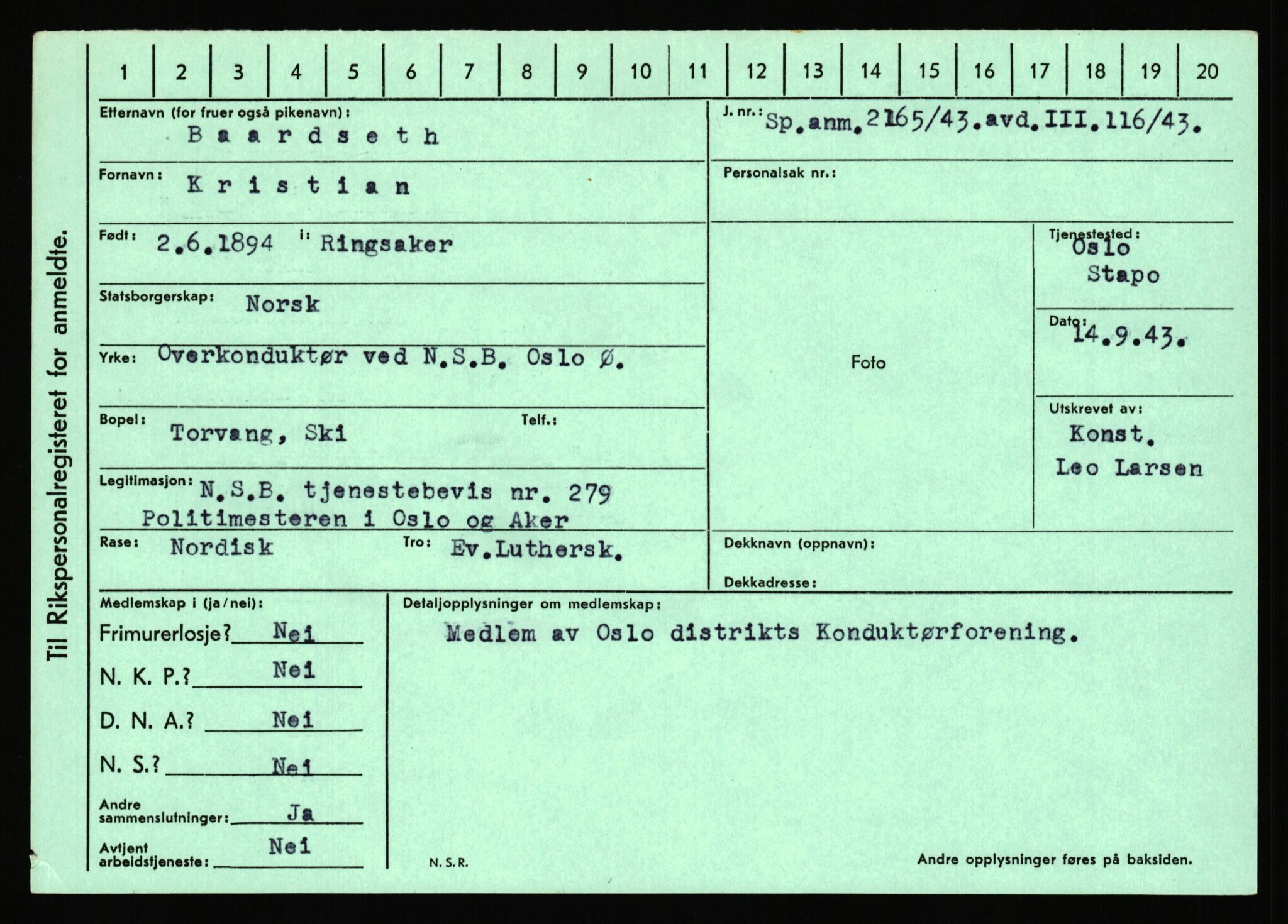 Statspolitiet - Hovedkontoret / Osloavdelingen, AV/RA-S-1329/C/Ca/L0002: Arneberg - Brand, 1943-1945, p. 875