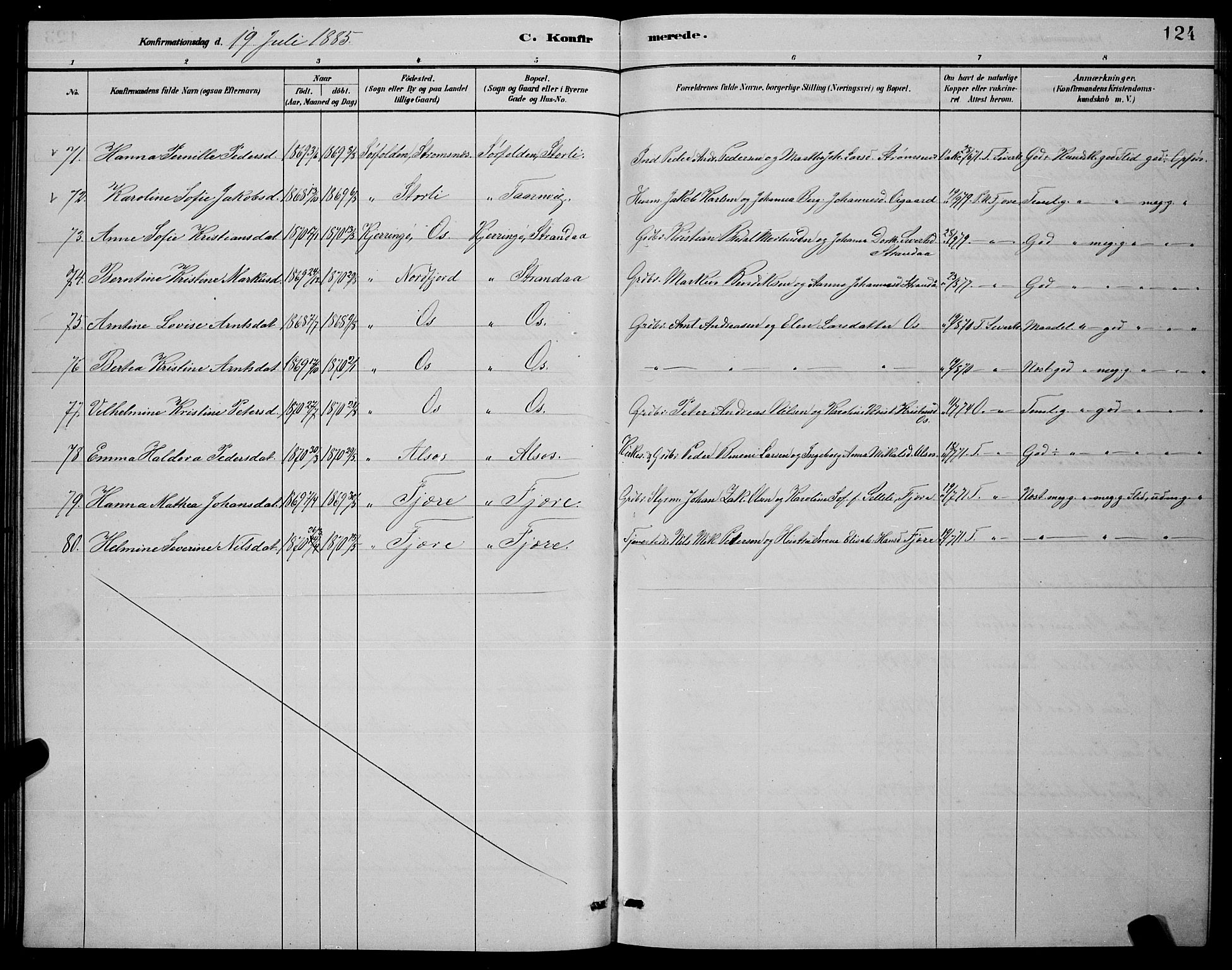 Ministerialprotokoller, klokkerbøker og fødselsregistre - Nordland, AV/SAT-A-1459/853/L0772: Parish register (official) no. 853A11, 1881-1900, p. 124