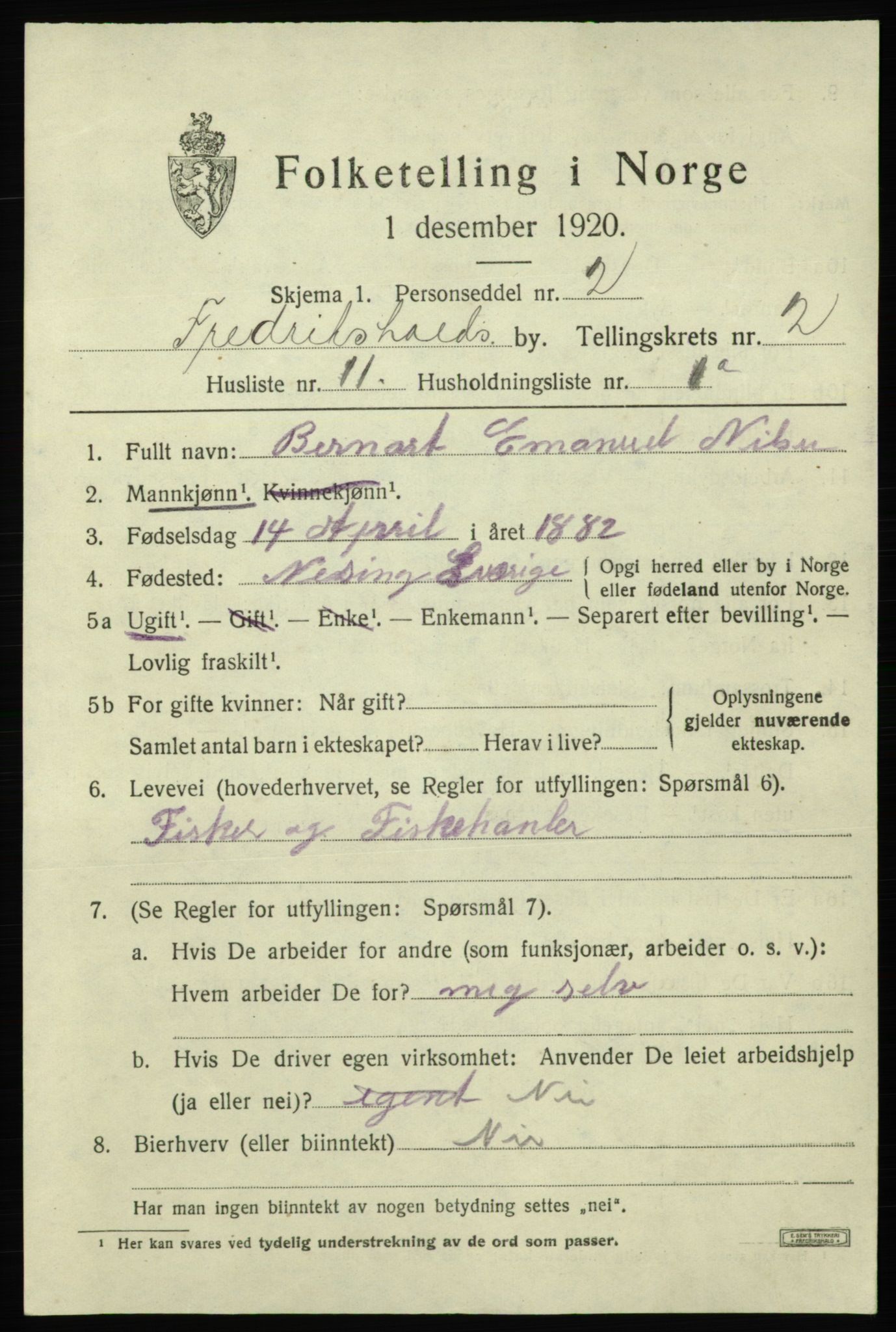 SAO, 1920 census for Fredrikshald, 1920, p. 9448