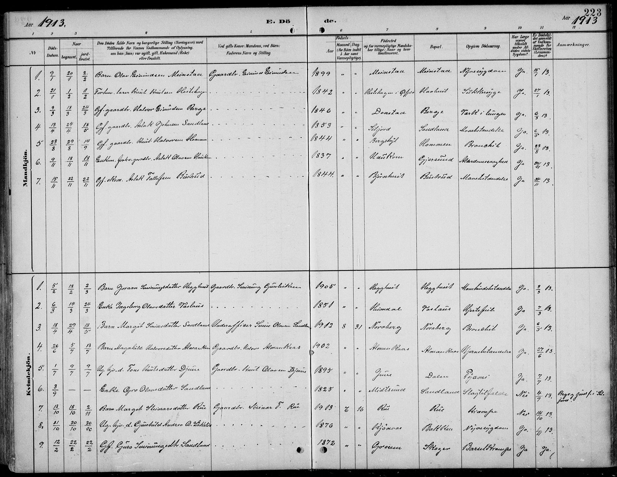 Kviteseid kirkebøker, SAKO/A-276/F/Fb/L0002: Parish register (official) no. II 2, 1882-1916, p. 223