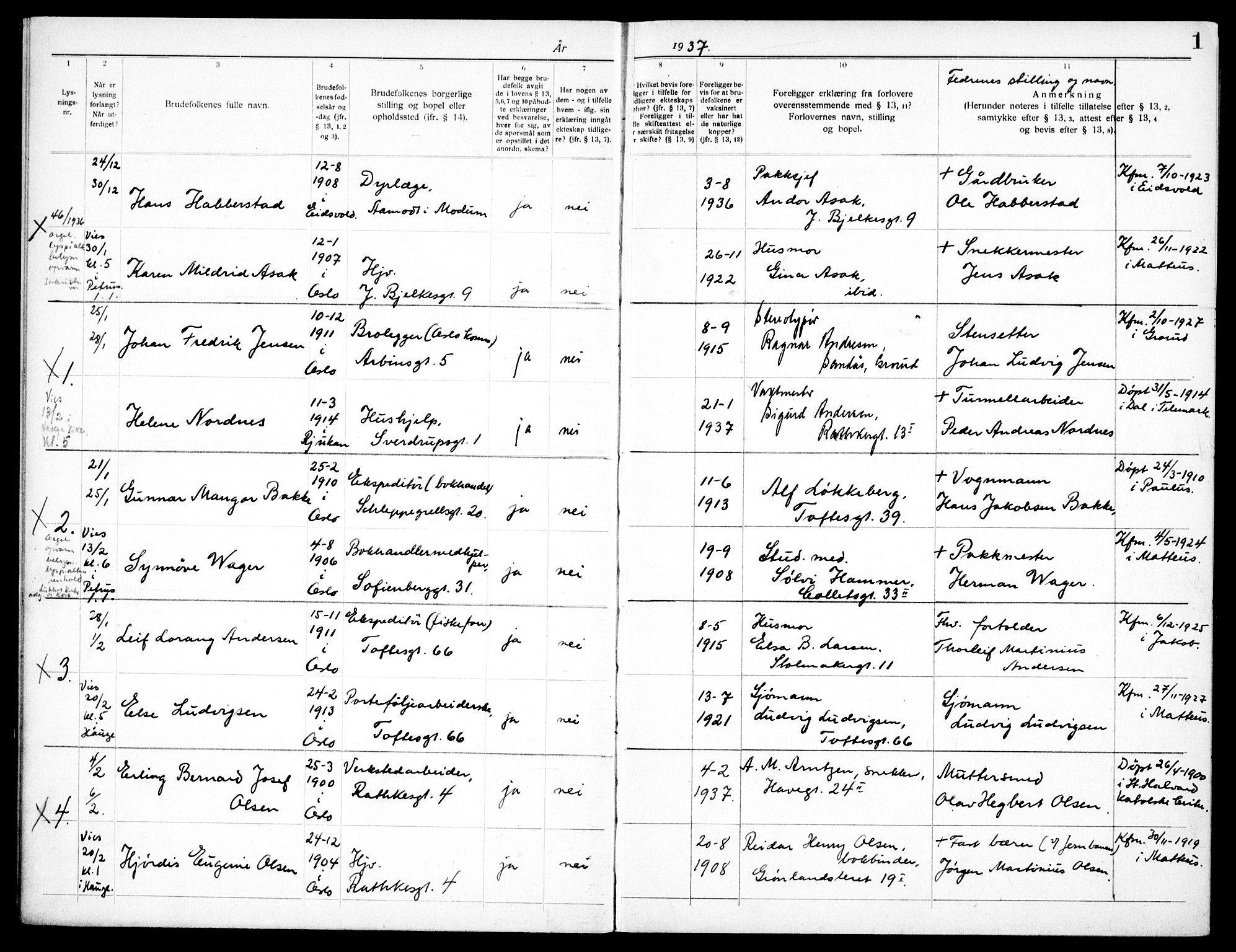 Matteus prestekontor Kirkebøker, SAO/A-10870/H/Ha/L0002: Banns register no. 2, 1937-1938, p. 1