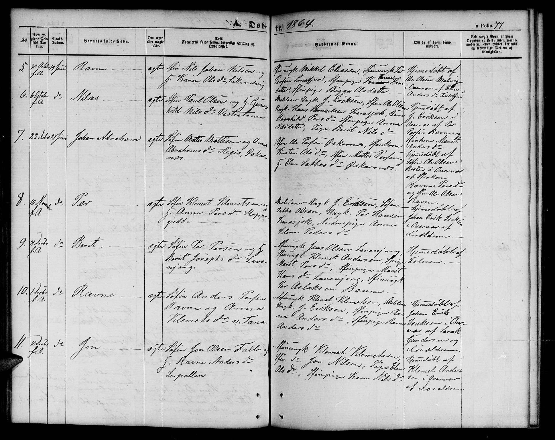 Tana sokneprestkontor, SATØ/S-1334/H/Hb/L0001klokker: Parish register (copy) no. 1 /1, 1853-1867, p. 77