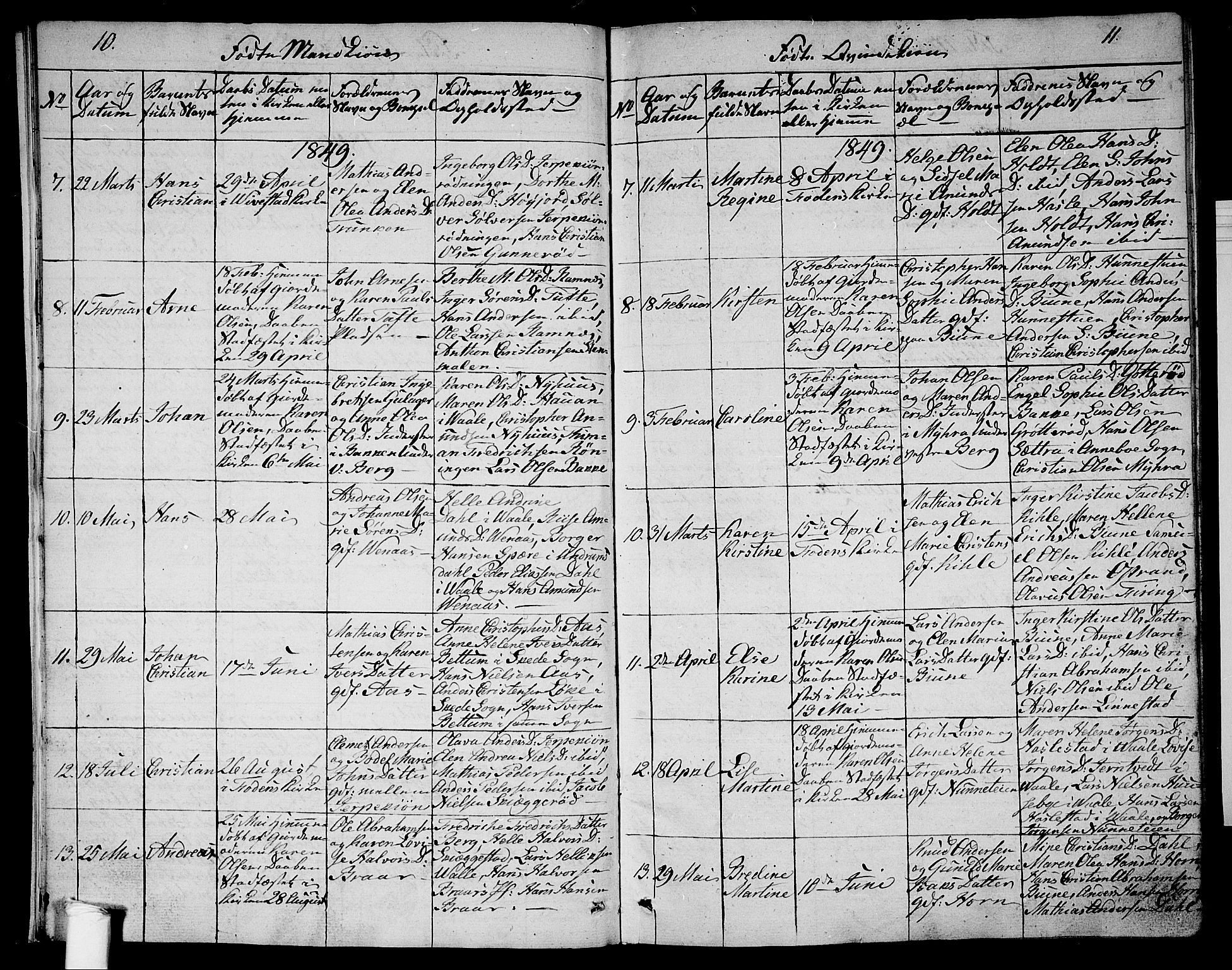 Ramnes kirkebøker, SAKO/A-314/G/Ga/L0002: Parish register (copy) no. I 2, 1848-1870, p. 10-11