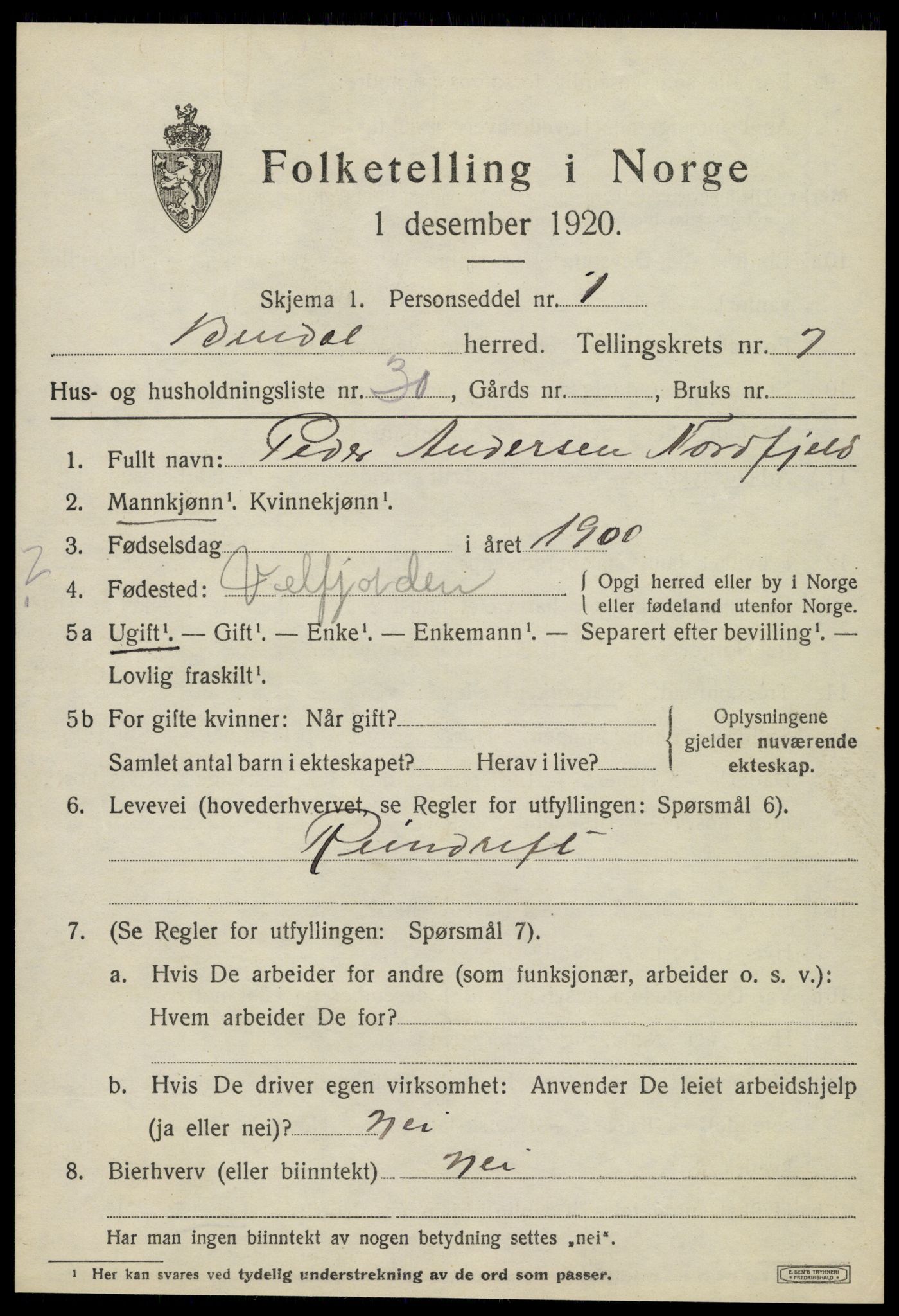 SAT, 1920 census for Bindal, 1920, p. 5889