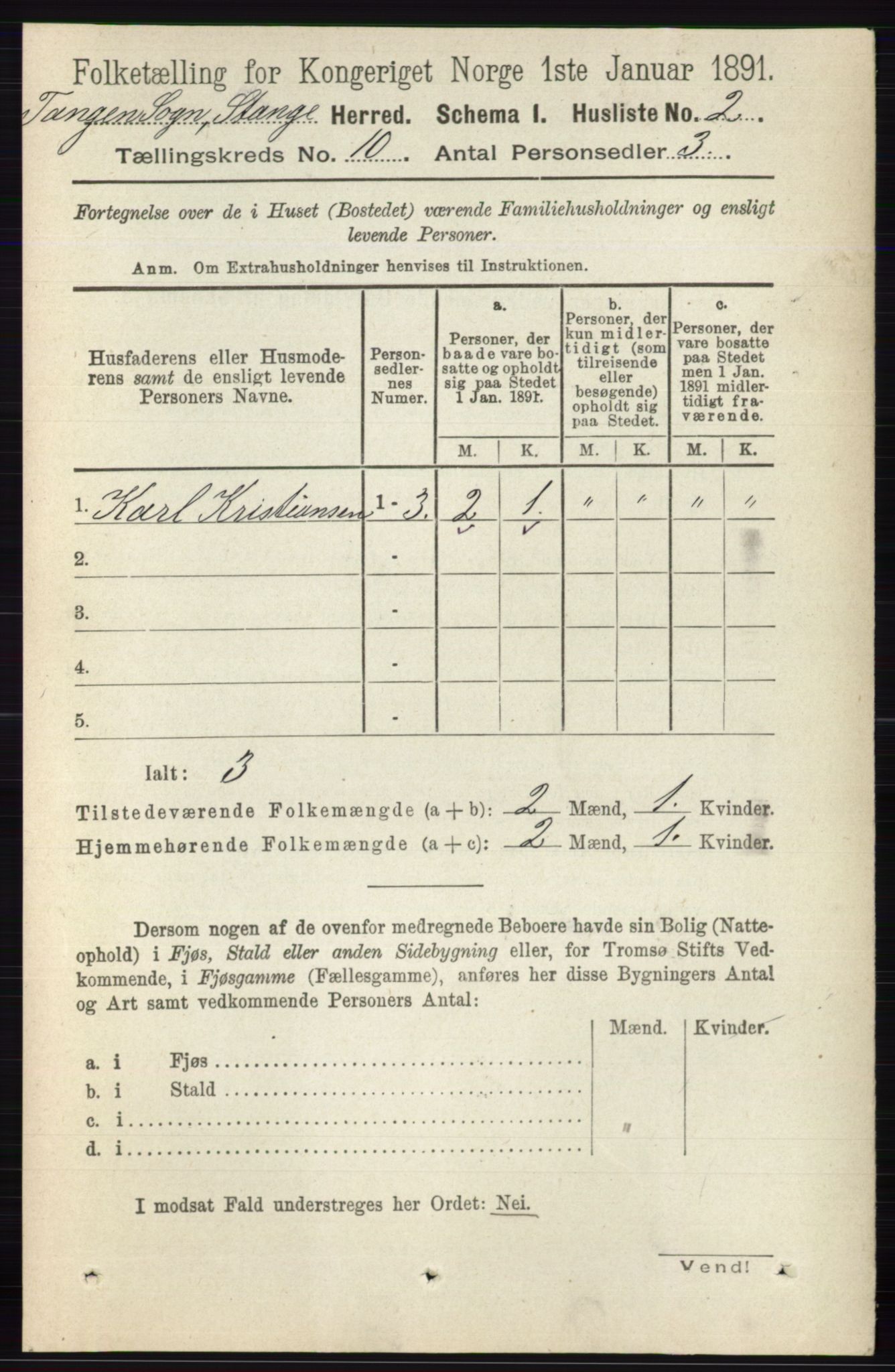 RA, 1891 census for 0417 Stange, 1891, p. 6685