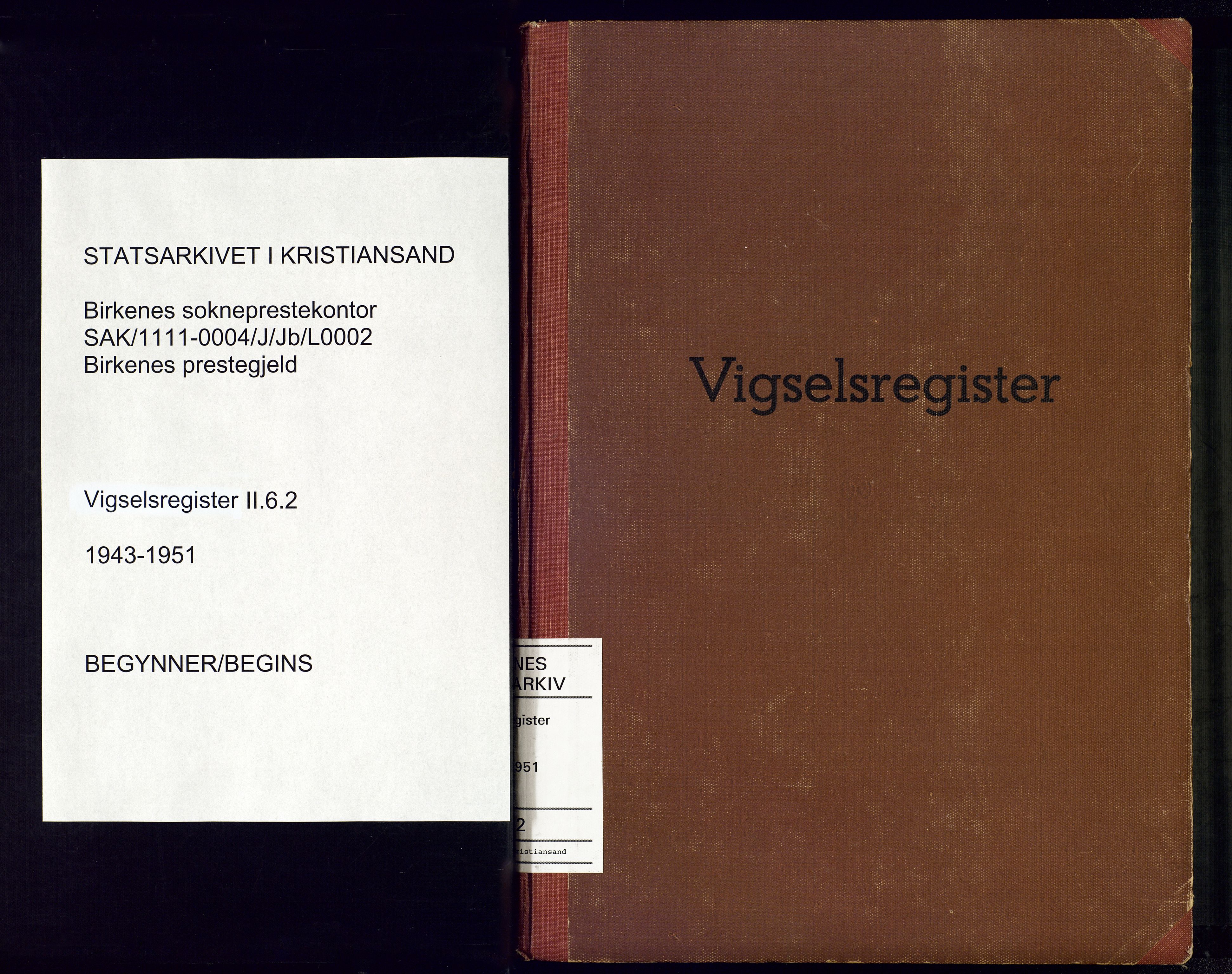 Birkenes sokneprestkontor, AV/SAK-1111-0004/J/Jb/L0002: Marriage register no. II.6.2, 1943-1951