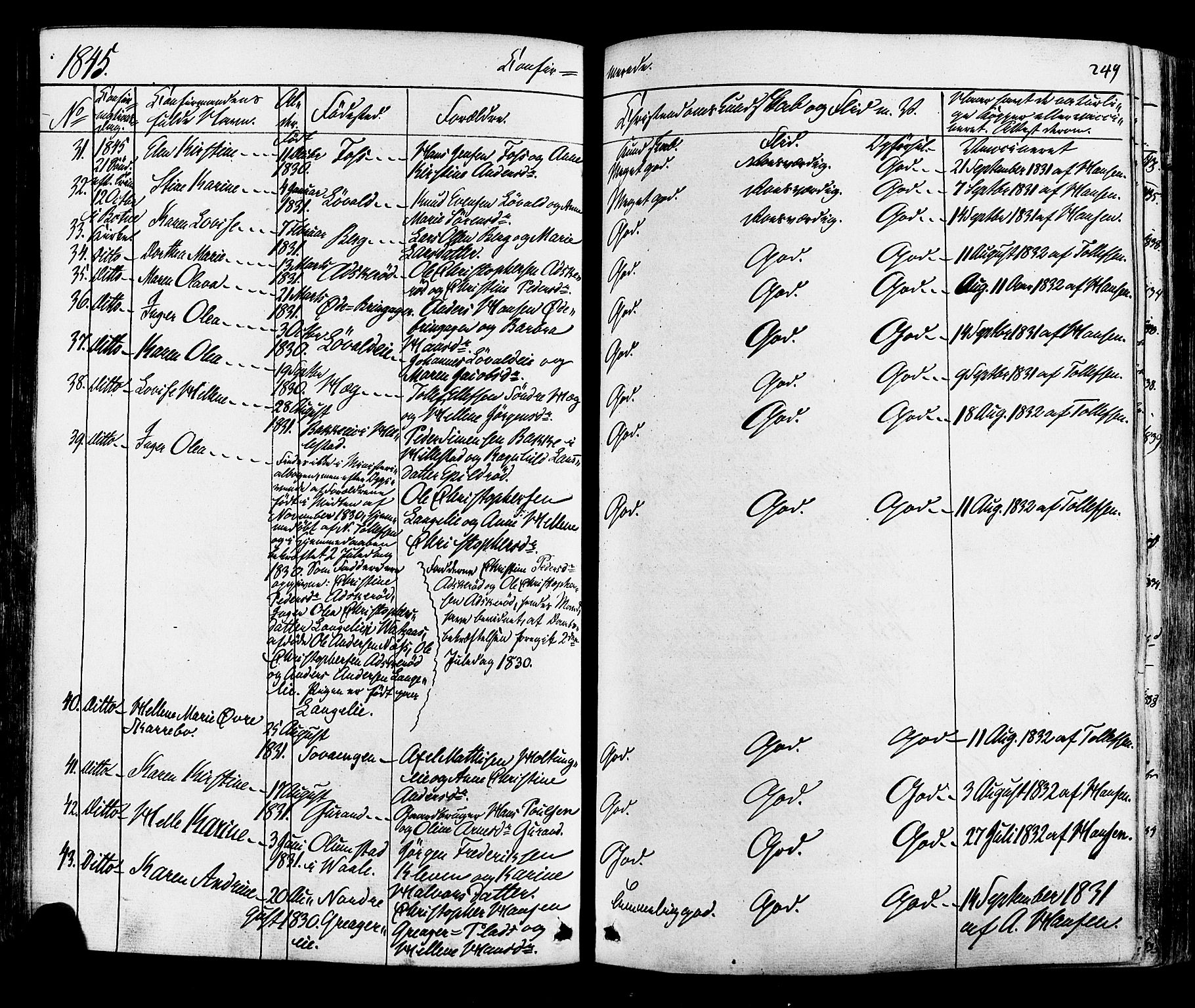 Botne kirkebøker, AV/SAKO-A-340/F/Fa/L0006: Parish register (official) no. I 6, 1836-1877, p. 249