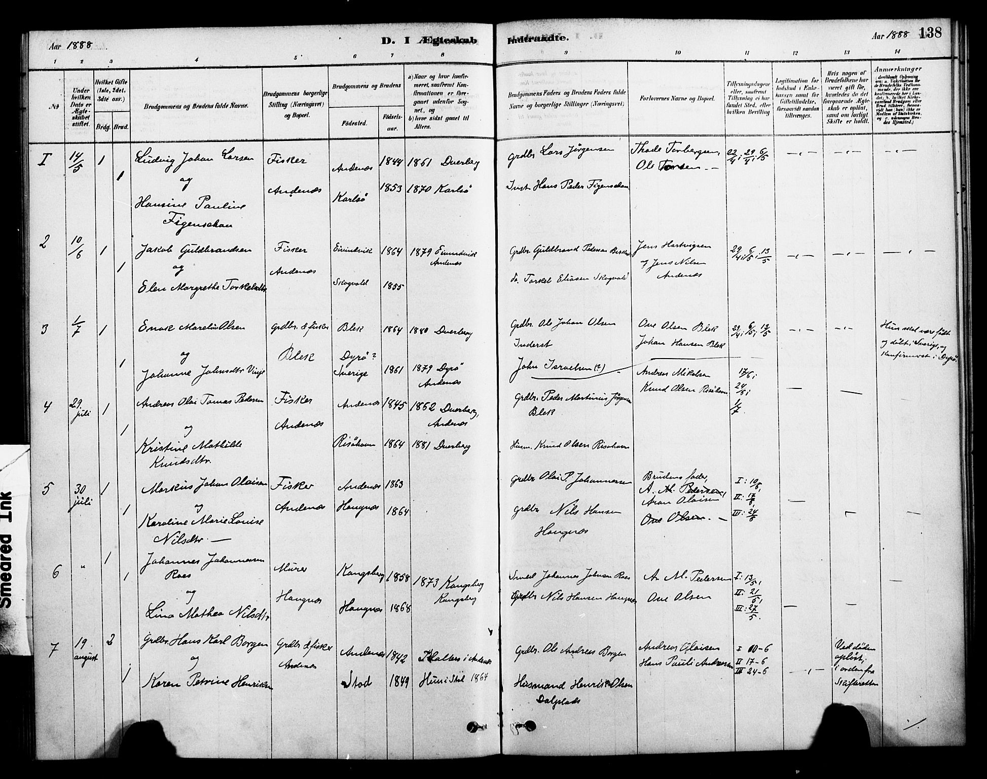 Ministerialprotokoller, klokkerbøker og fødselsregistre - Nordland, SAT/A-1459/899/L1436: Parish register (official) no. 899A04, 1881-1896, p. 138