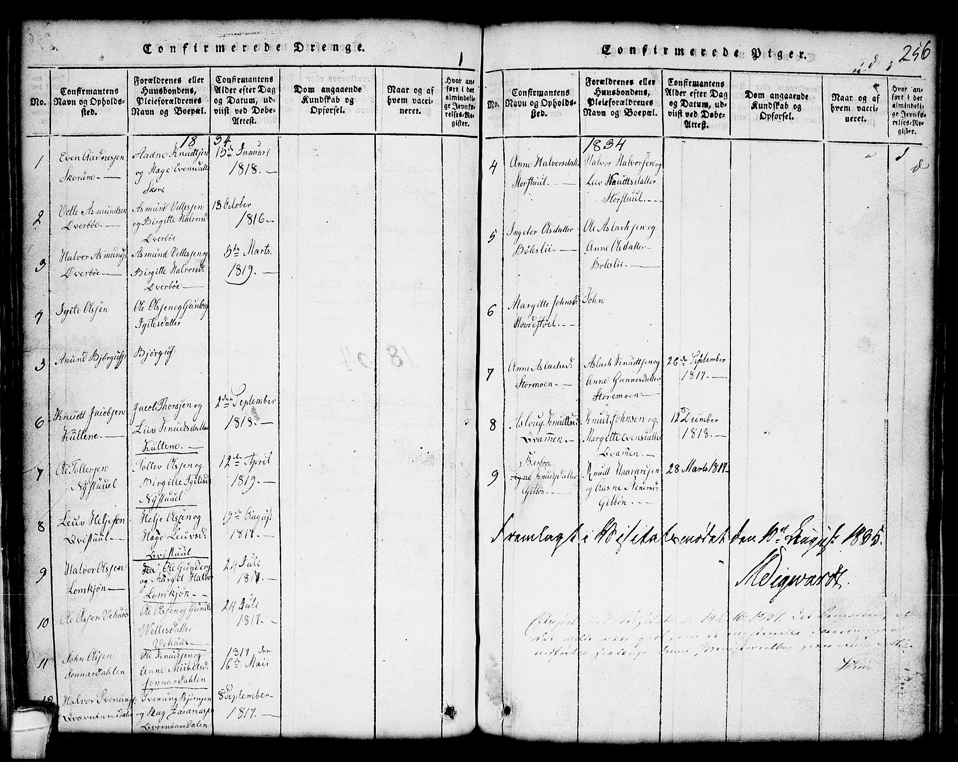 Seljord kirkebøker, SAKO/A-20/G/Gc/L0001: Parish register (copy) no. III 1, 1815-1849, p. 256