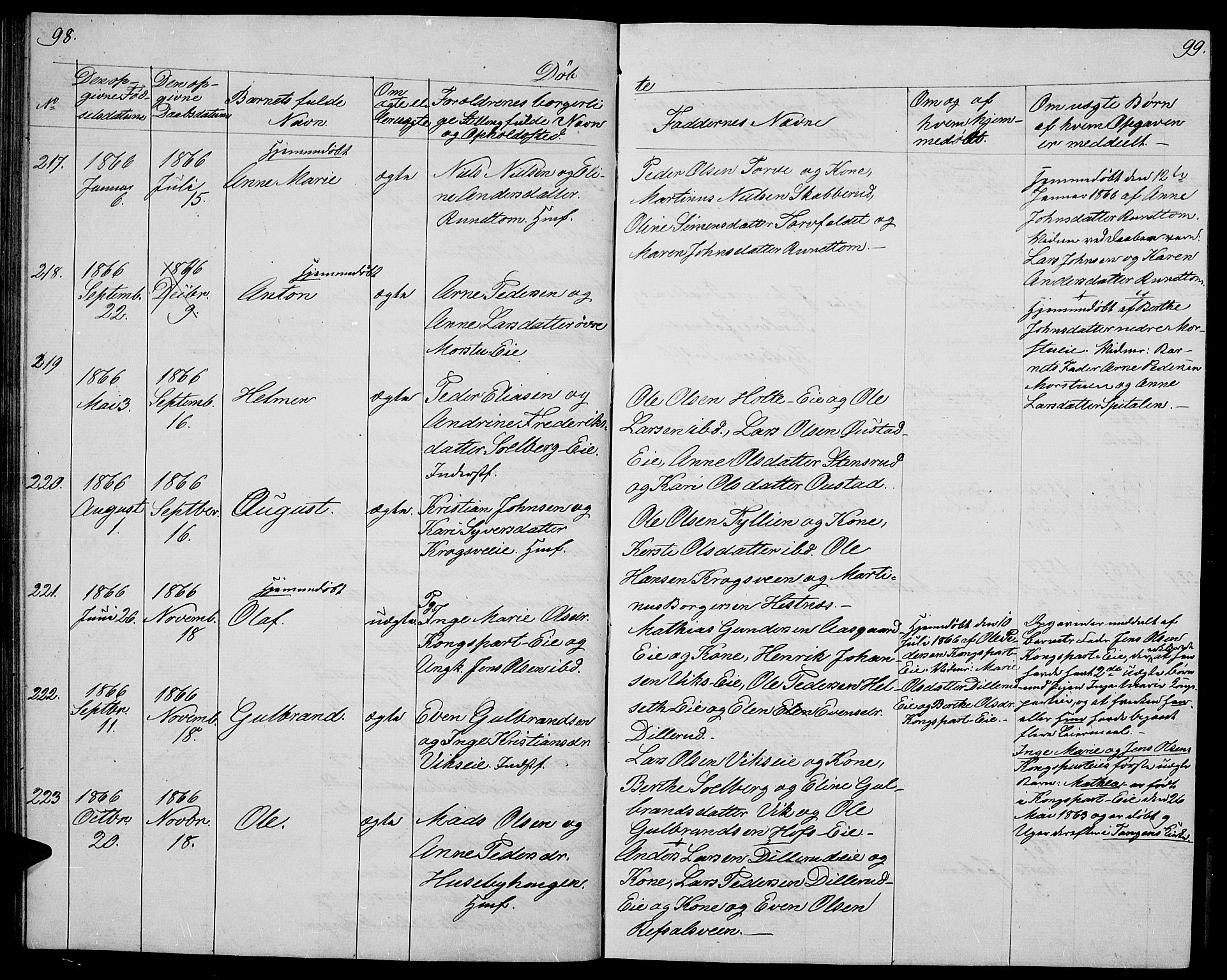 Stange prestekontor, AV/SAH-PREST-002/L/L0004: Parish register (copy) no. 4, 1861-1869, p. 98-99