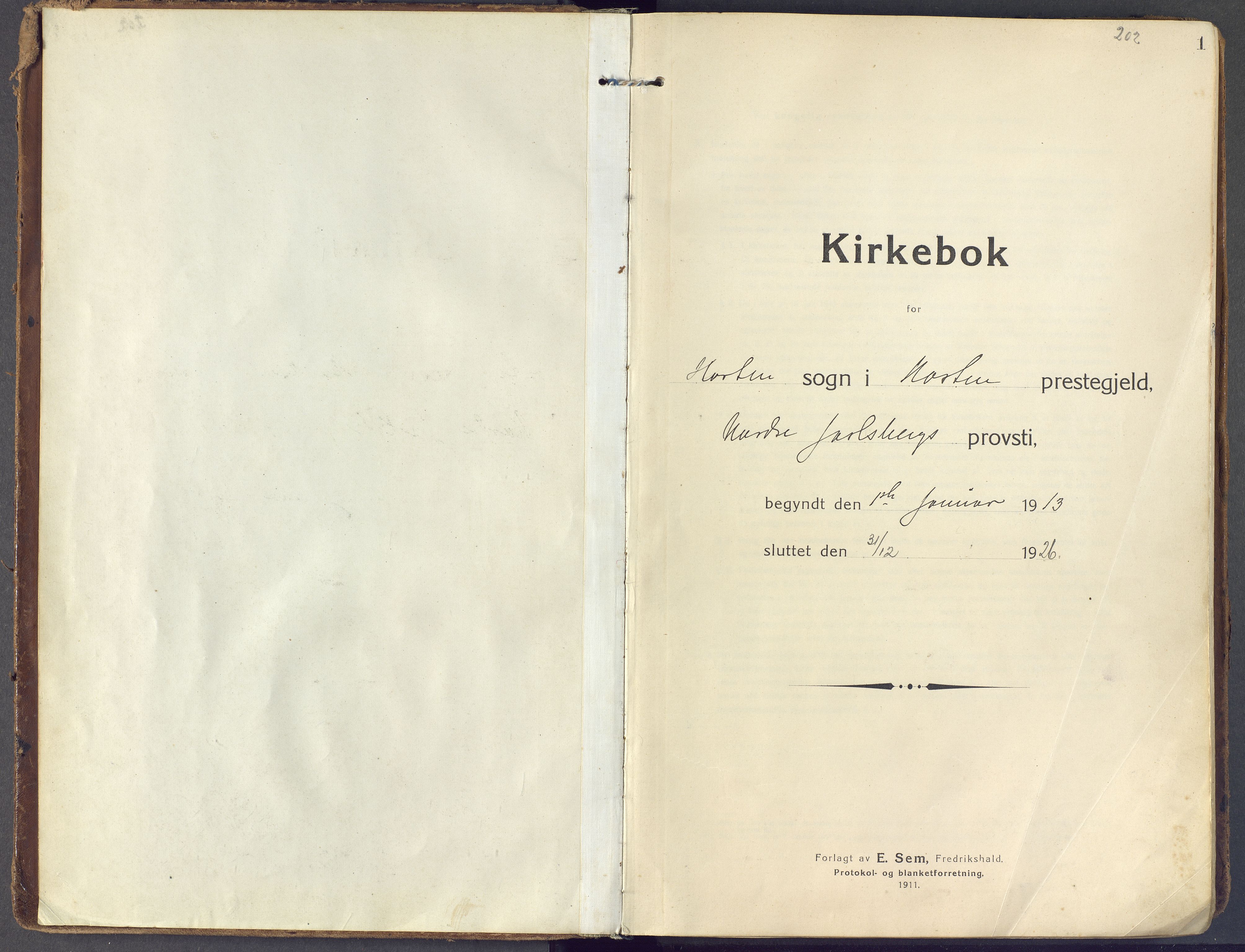 Horten kirkebøker, AV/SAKO-A-348/F/Fa/L0012: Parish register (official) no. 12, 1913-1926, p. 1