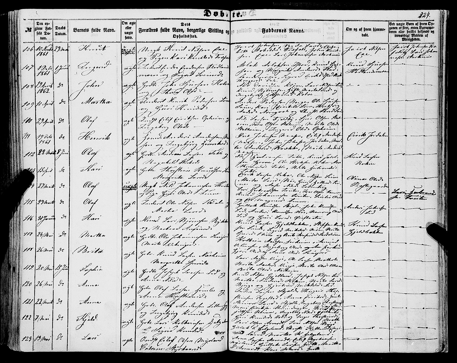 Voss sokneprestembete, AV/SAB-A-79001/H/Haa: Parish register (official) no. A 16, 1849-1863, p. 224