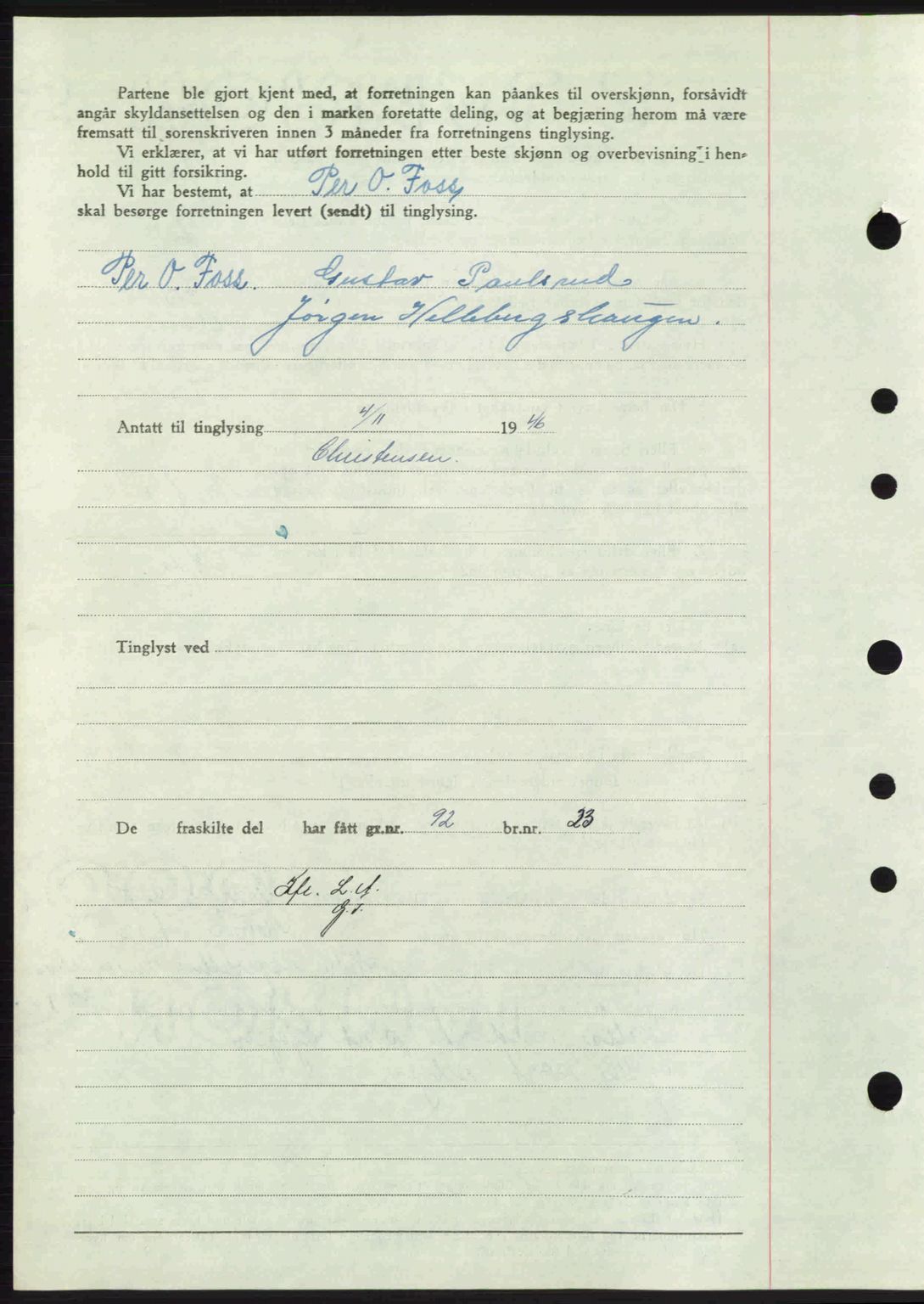 Sør-Gudbrandsdal tingrett, SAH/TING-004/H/Hb/Hbd/L0016: Mortgage book no. A16, 1946-1946, Diary no: : 1419/1946