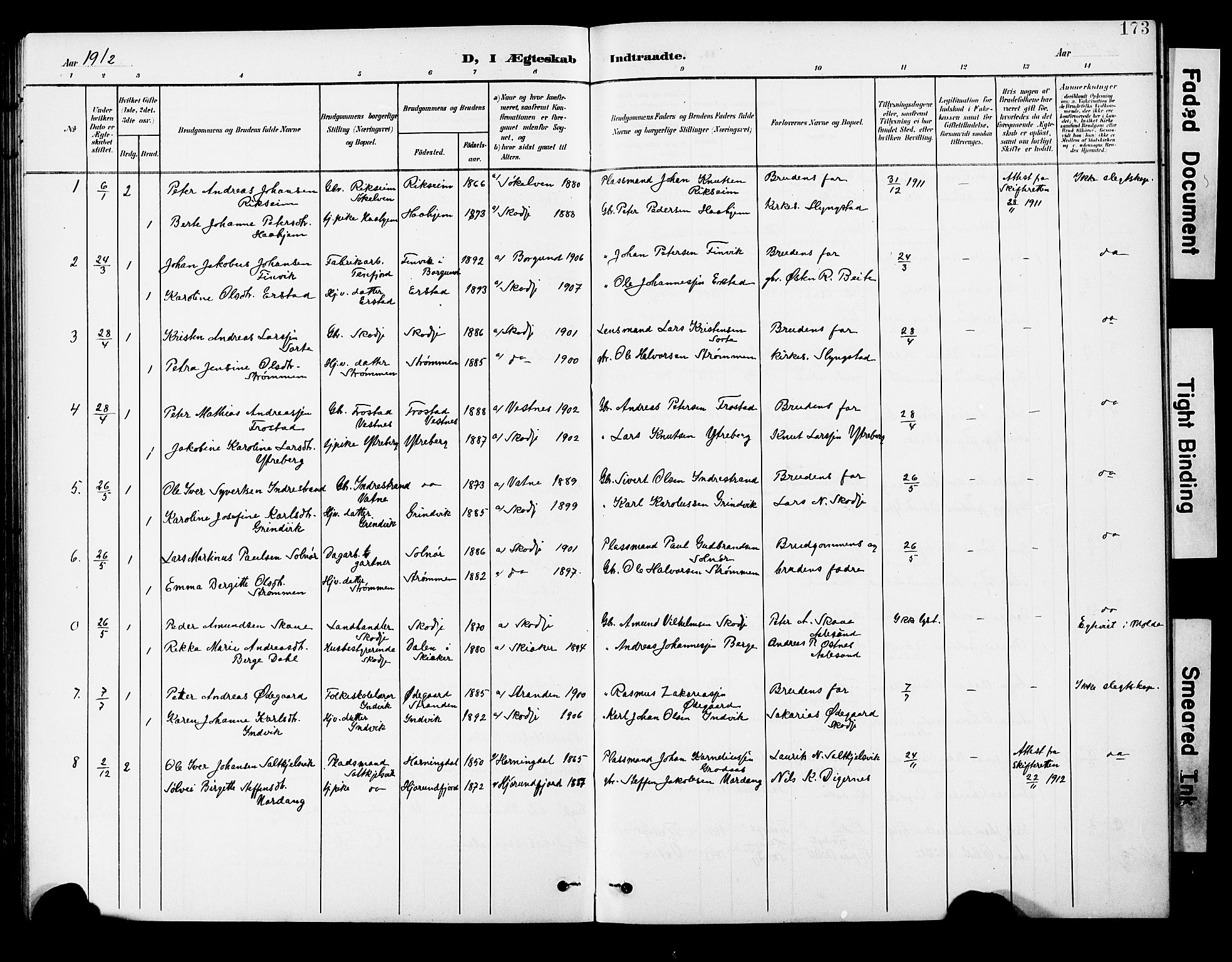 Ministerialprotokoller, klokkerbøker og fødselsregistre - Møre og Romsdal, SAT/A-1454/524/L0366: Parish register (copy) no. 524C07, 1900-1931, p. 173