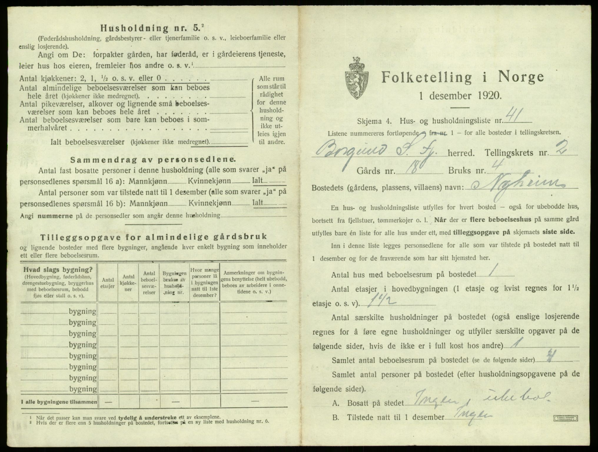 SAB, 1920 census for Borgund, 1920, p. 171