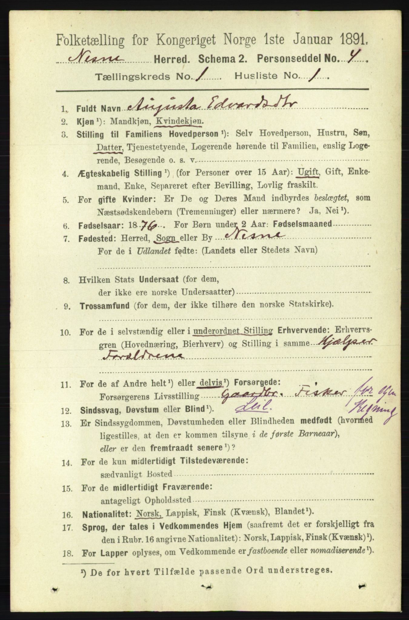 RA, 1891 census for 1828 Nesna, 1891, p. 128