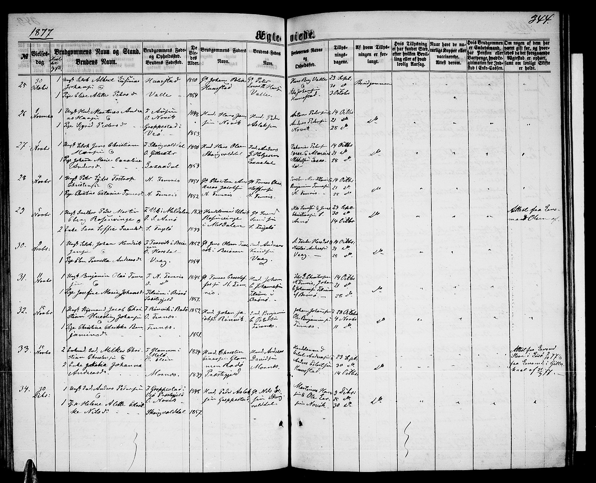 Ministerialprotokoller, klokkerbøker og fødselsregistre - Nordland, AV/SAT-A-1459/805/L0107: Parish register (copy) no. 805C03, 1862-1885, p. 344