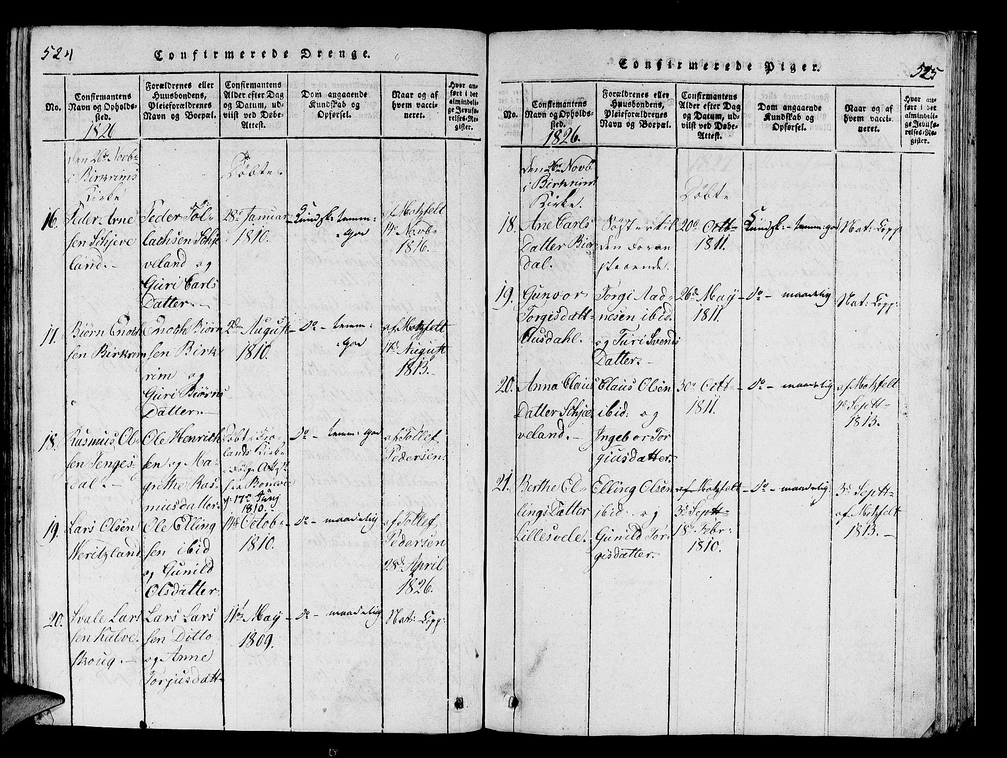 Helleland sokneprestkontor, AV/SAST-A-101810: Parish register (official) no. A 5, 1815-1834, p. 524-525