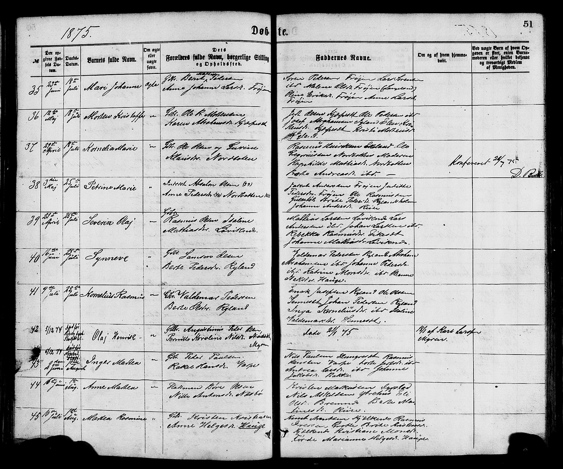 Bremanger sokneprestembete, SAB/A-82201/H/Hab/Haba/L0002: Parish register (copy) no. A 2, 1866-1889, p. 51