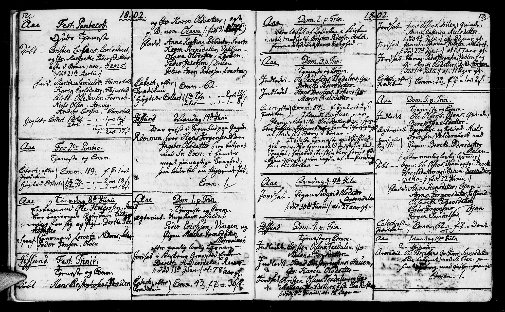 Ministerialprotokoller, klokkerbøker og fødselsregistre - Sør-Trøndelag, SAT/A-1456/655/L0674: Parish register (official) no. 655A03, 1802-1826, p. 12-13