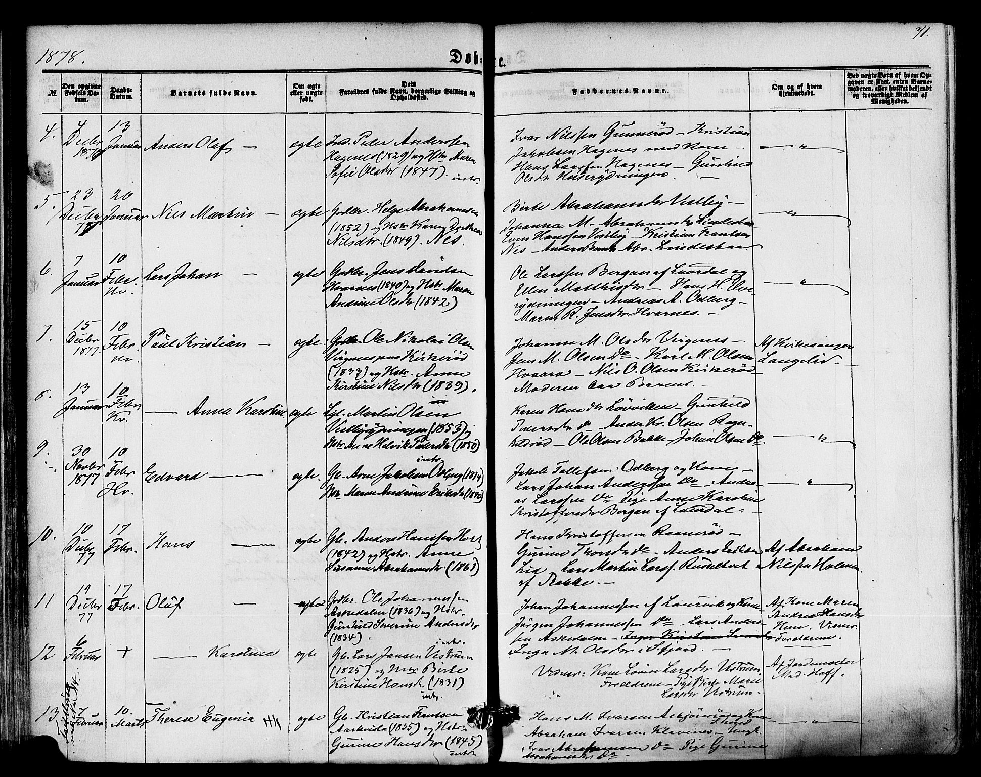 Hedrum kirkebøker, AV/SAKO-A-344/F/Fa/L0008: Parish register (official) no. I 8, 1869-1880, p. 71