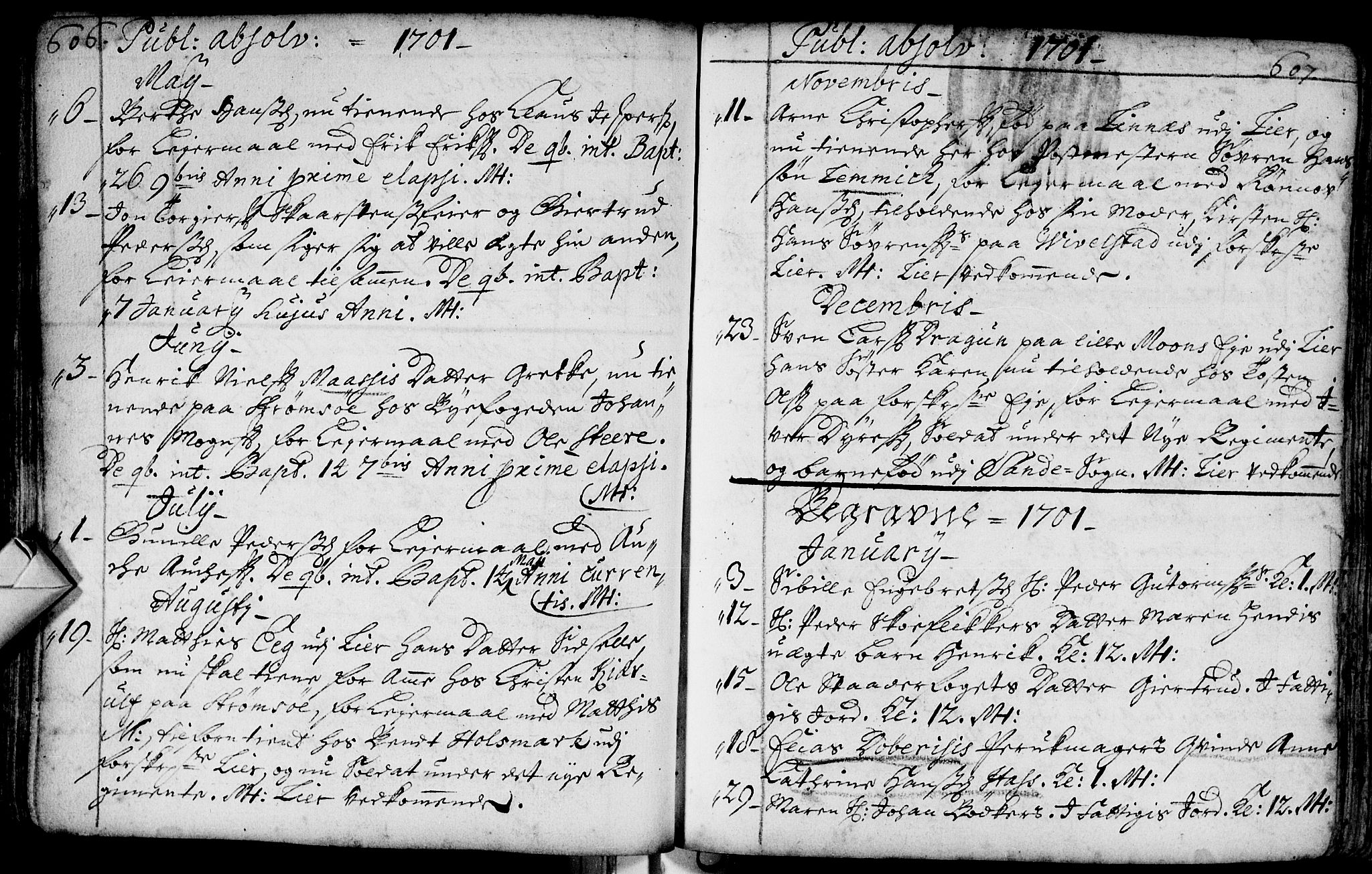 Bragernes kirkebøker, AV/SAKO-A-6/F/Fa/L0002: Parish register (official) no. I 2, 1680-1705, p. 606-607