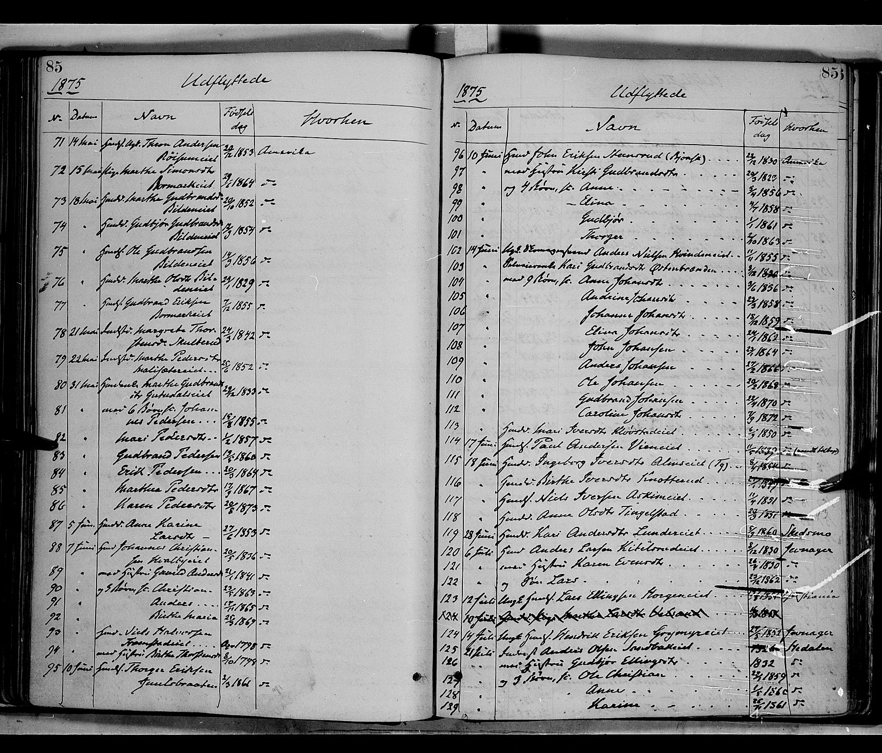 Gran prestekontor, SAH/PREST-112/H/Ha/Haa/L0013: Parish register (official) no. 13, 1875-1879, p. 85