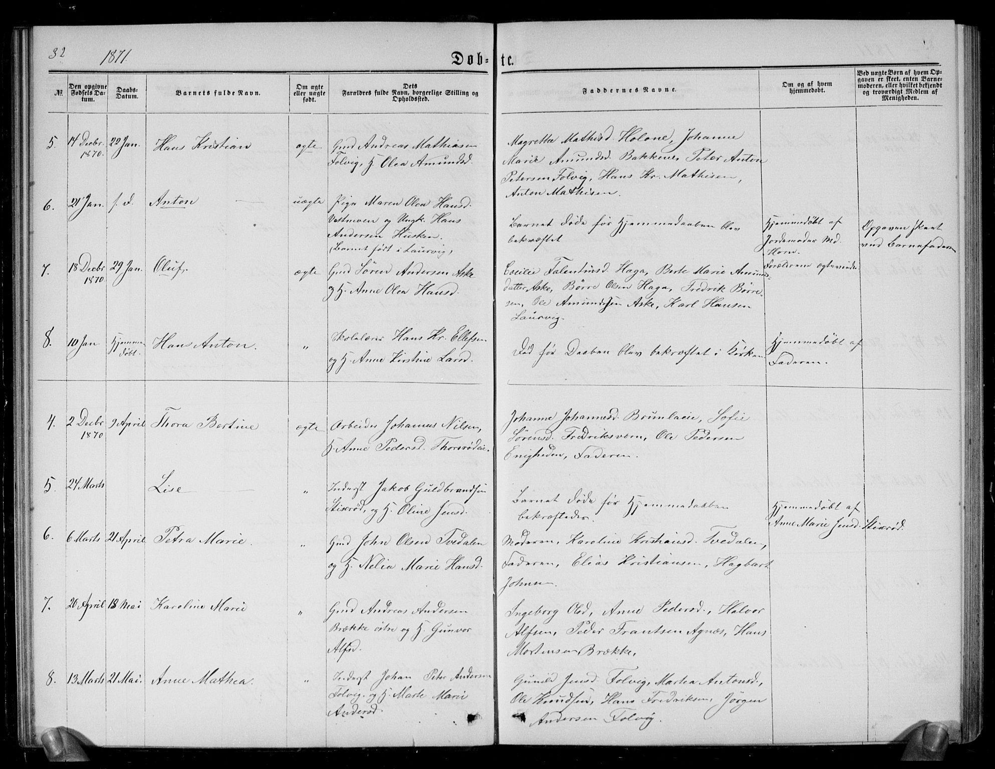 Brunlanes kirkebøker, AV/SAKO-A-342/G/Ga/L0002: Parish register (copy) no. I 2, 1866-1876, p. 32