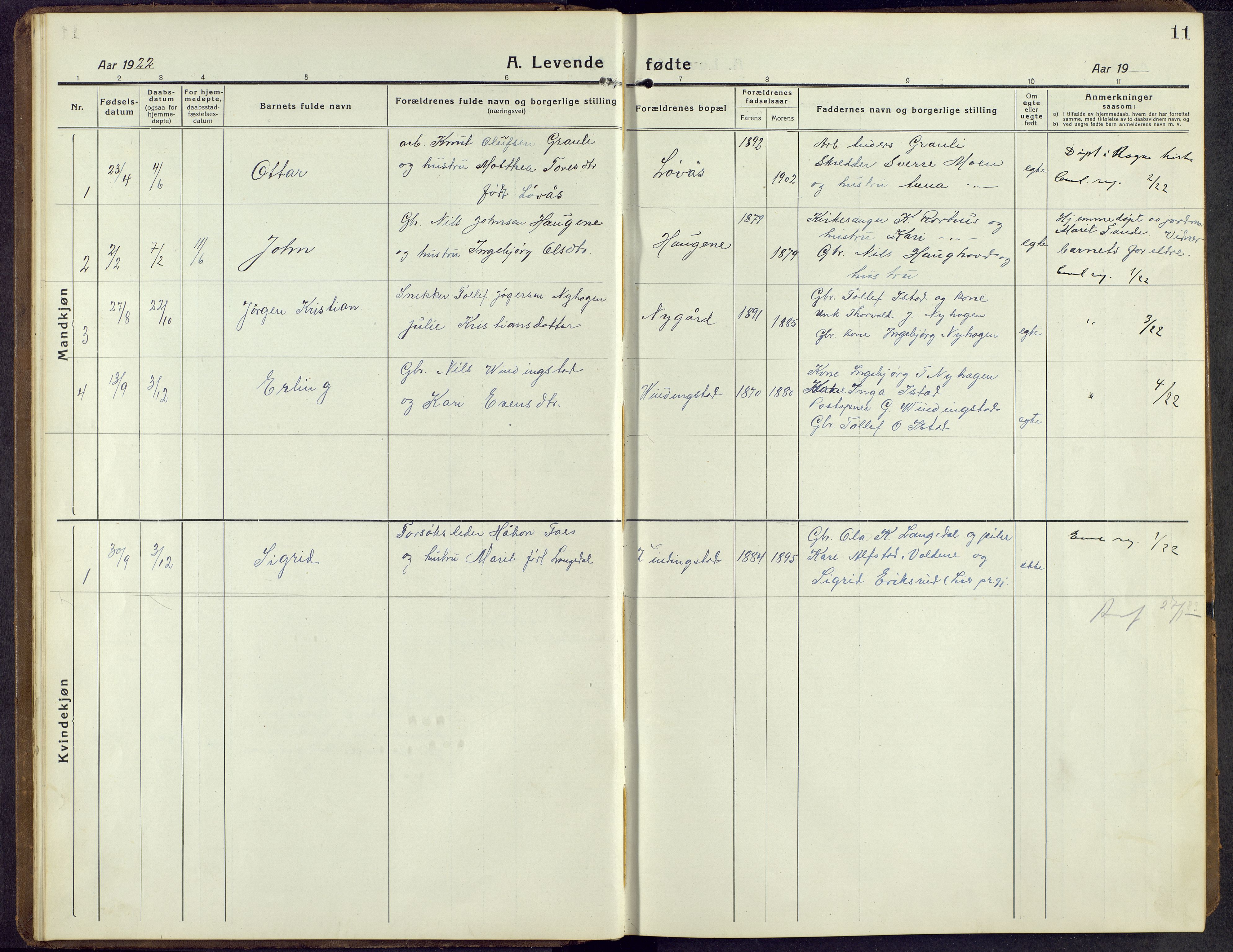 Øystre Slidre prestekontor, AV/SAH-PREST-138/H/Ha/Hab/L0009: Parish register (copy) no. 9, 1917-1952, p. 11