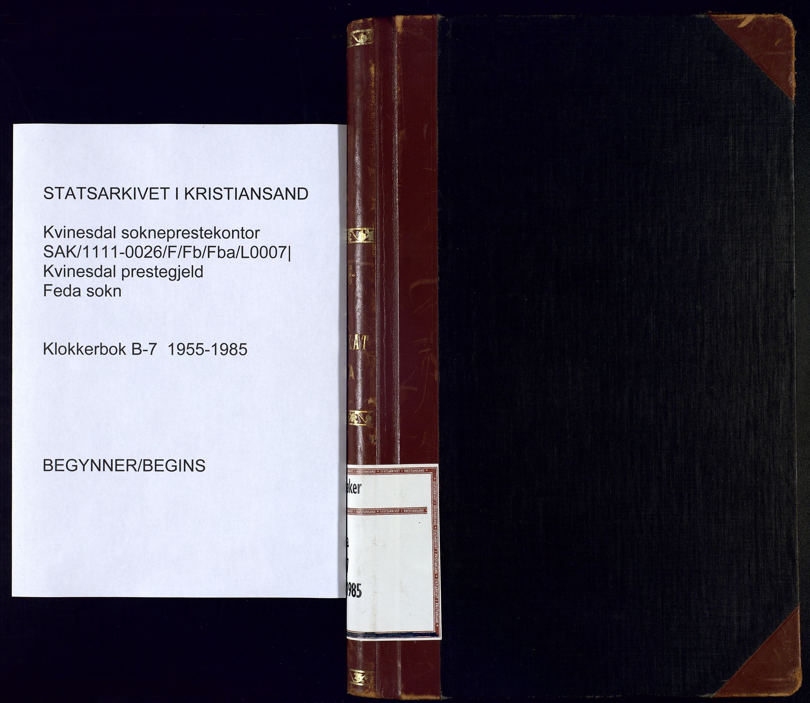 Kvinesdal sokneprestkontor, SAK/1111-0026/F/Fb/Fba/L0007: Parish register (copy) no. B 7, 1955-1985