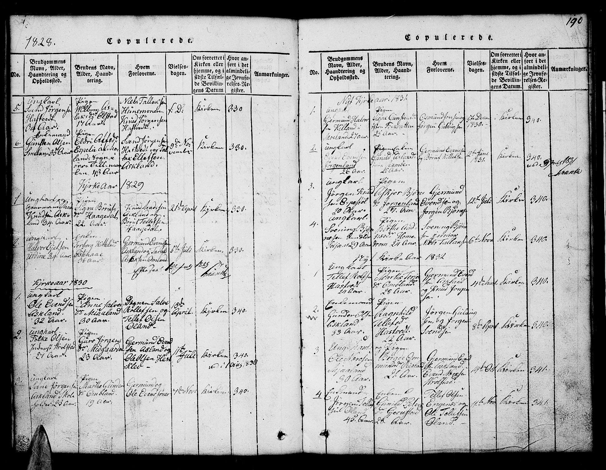 Åmli sokneprestkontor, SAK/1111-0050/F/Fb/Fba/L0001: Parish register (copy) no. B 1, 1816-1890, p. 190
