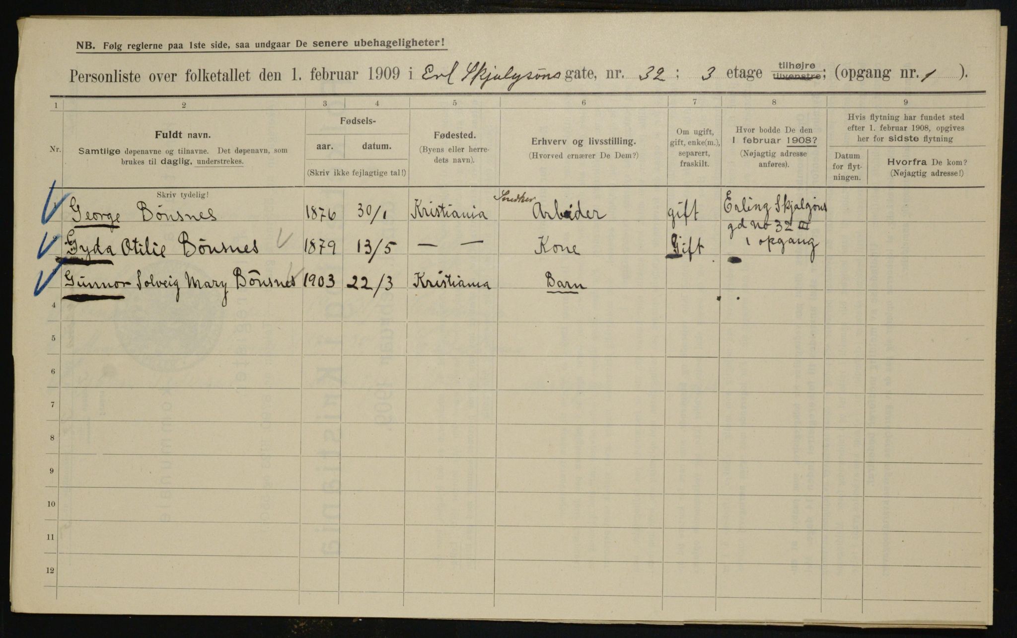 OBA, Municipal Census 1909 for Kristiania, 1909, p. 20163
