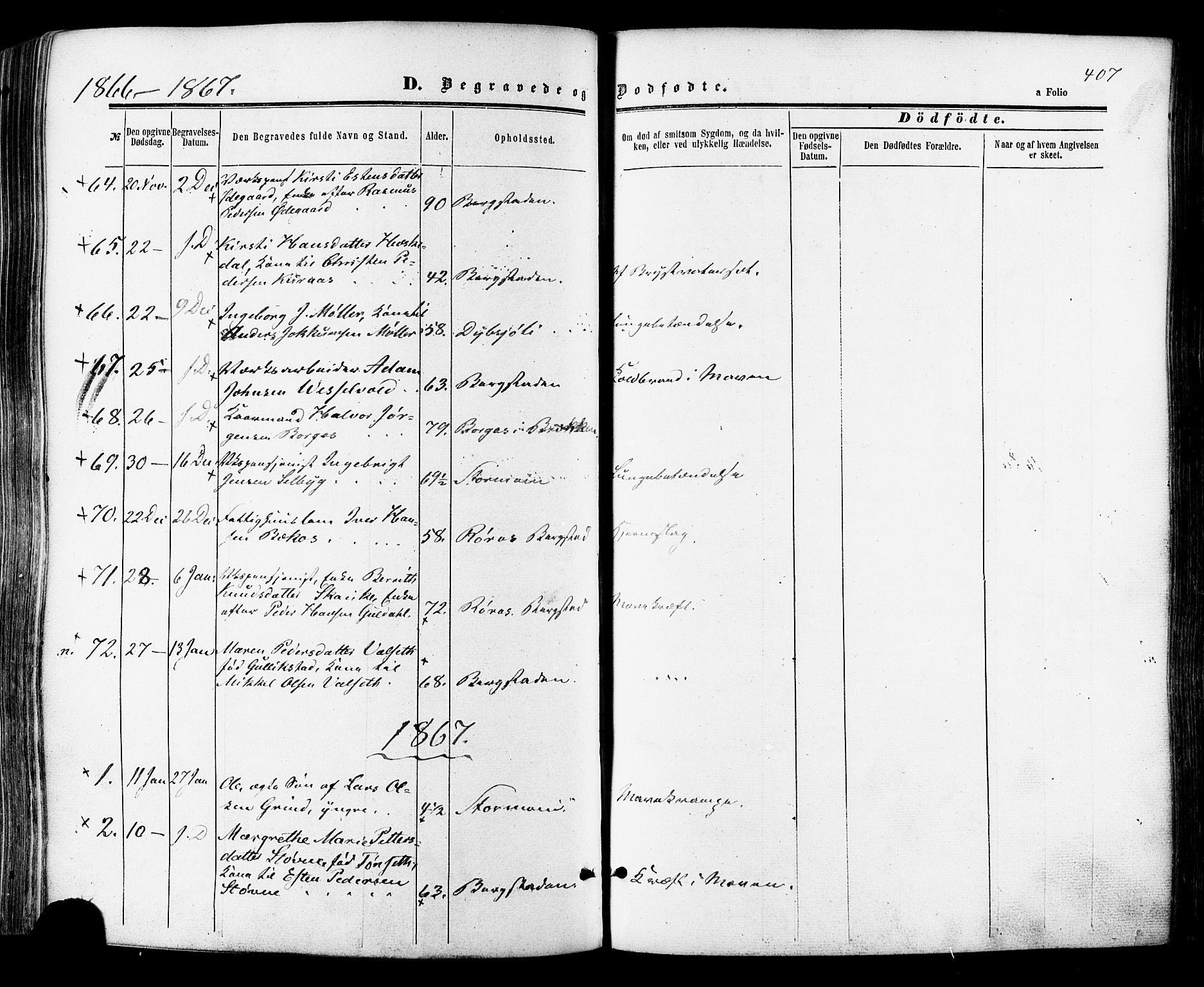 Ministerialprotokoller, klokkerbøker og fødselsregistre - Sør-Trøndelag, SAT/A-1456/681/L0932: Parish register (official) no. 681A10, 1860-1878, p. 407