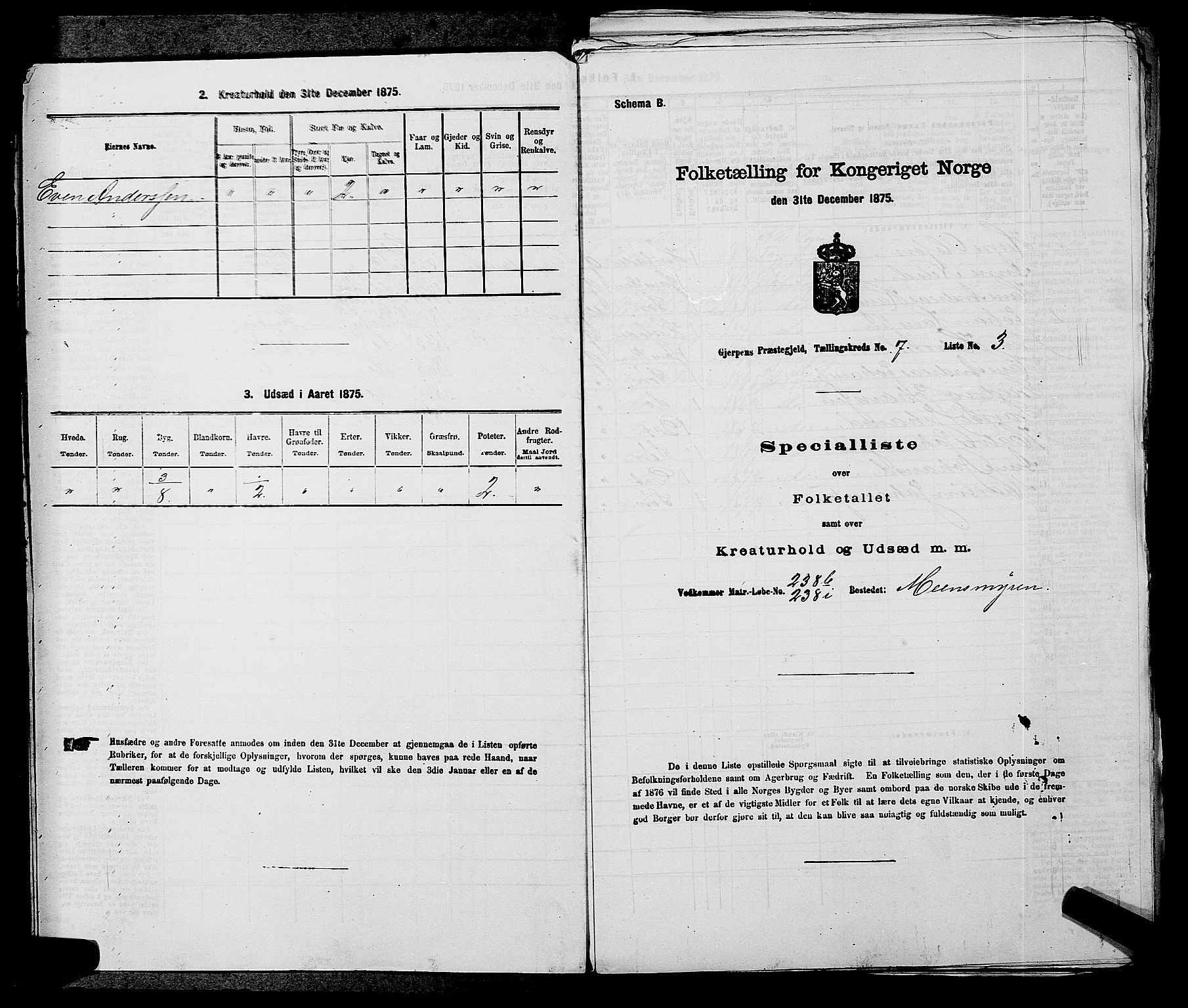 SAKO, 1875 census for 0812P Gjerpen, 1875, p. 850