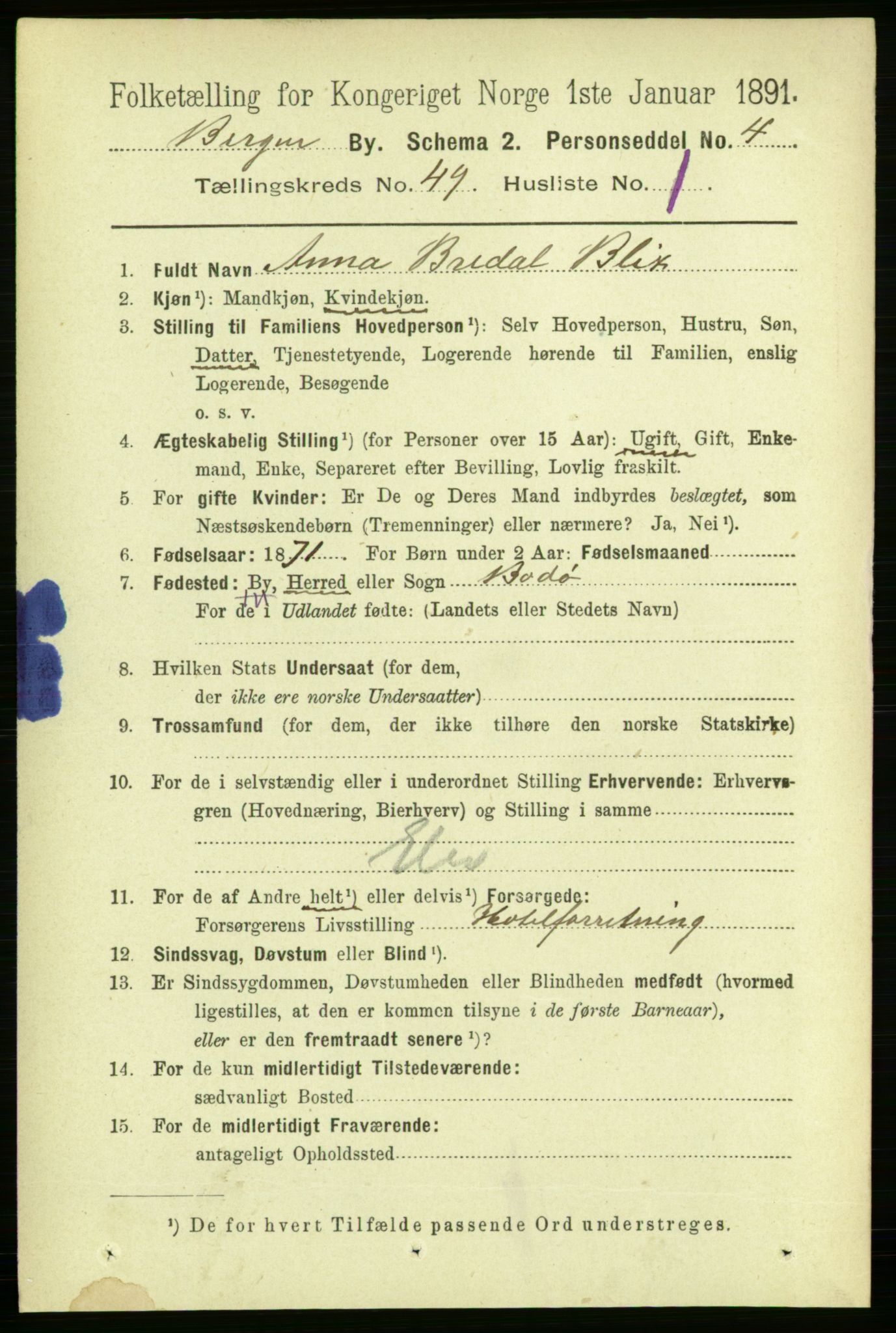 RA, 1891 Census for 1301 Bergen, 1891, p. 58433