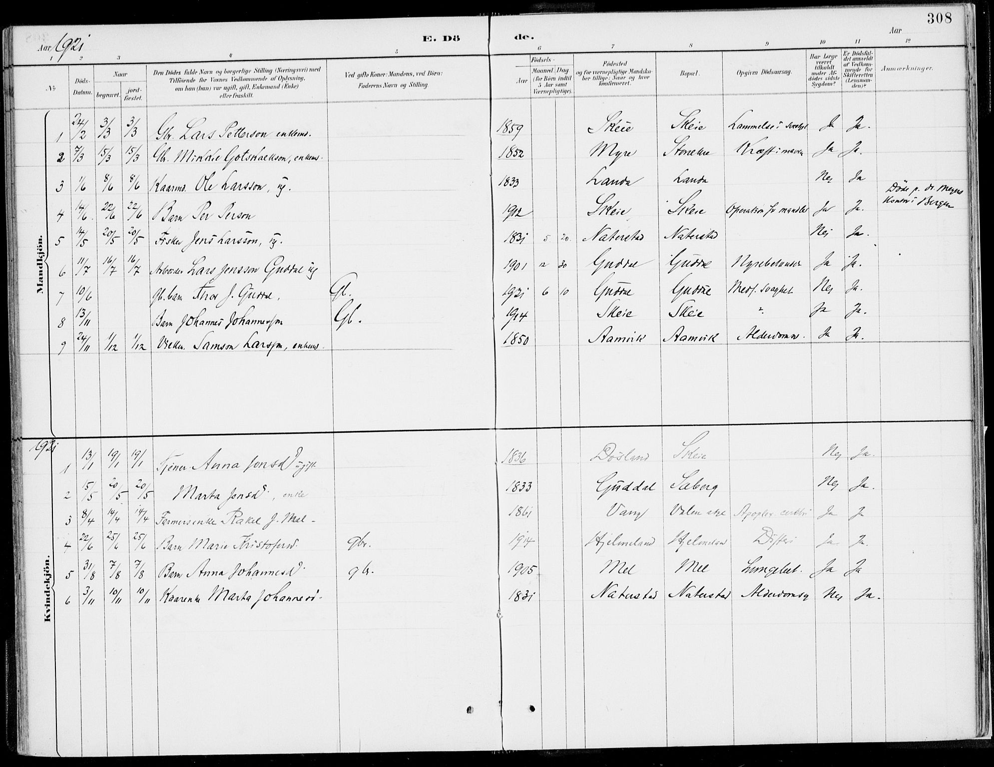 Kvinnherad sokneprestembete, SAB/A-76401/H/Haa: Parish register (official) no. B  1, 1887-1921, p. 308