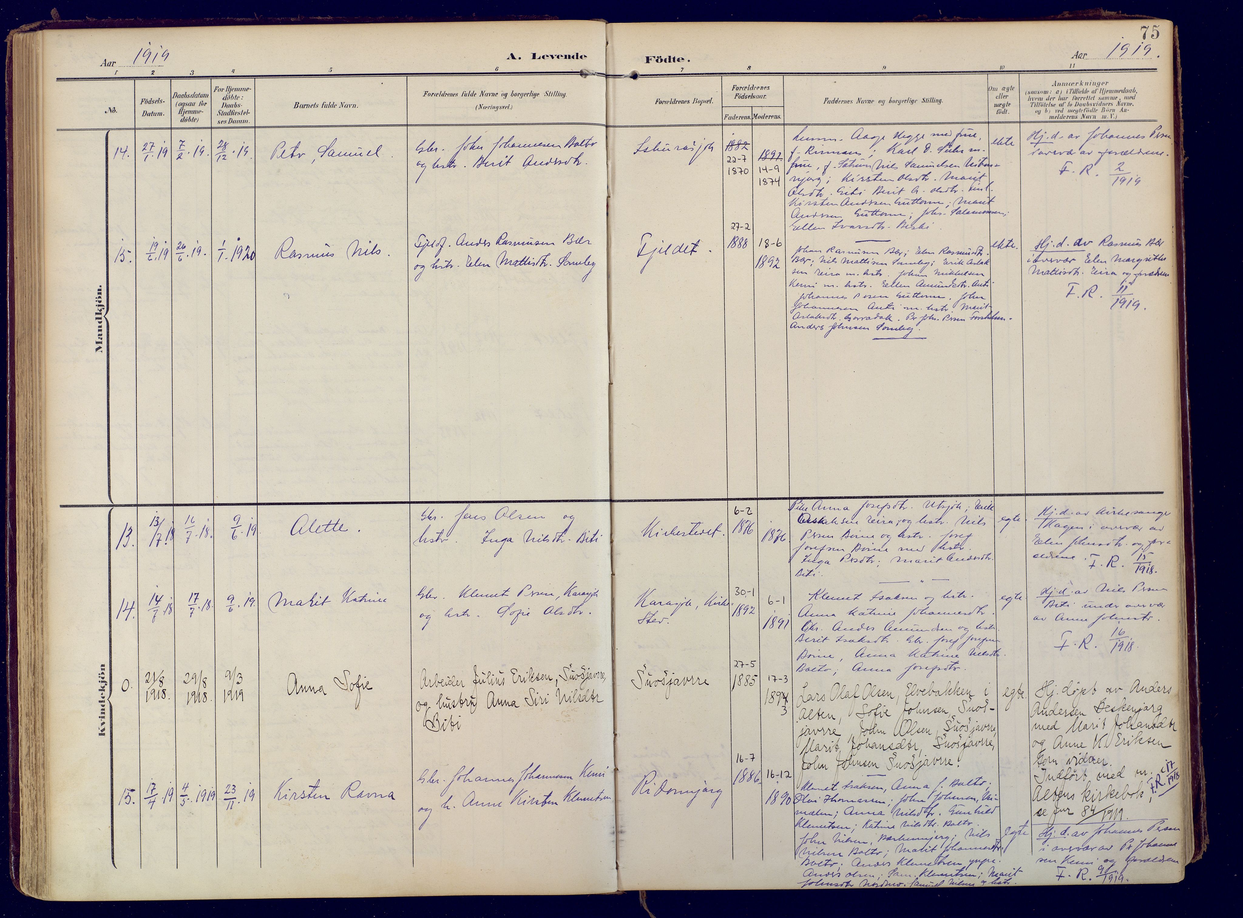 Karasjok sokneprestkontor, AV/SATØ-S-1352/H/Ha: Parish register (official) no. 3, 1907-1926, p. 75