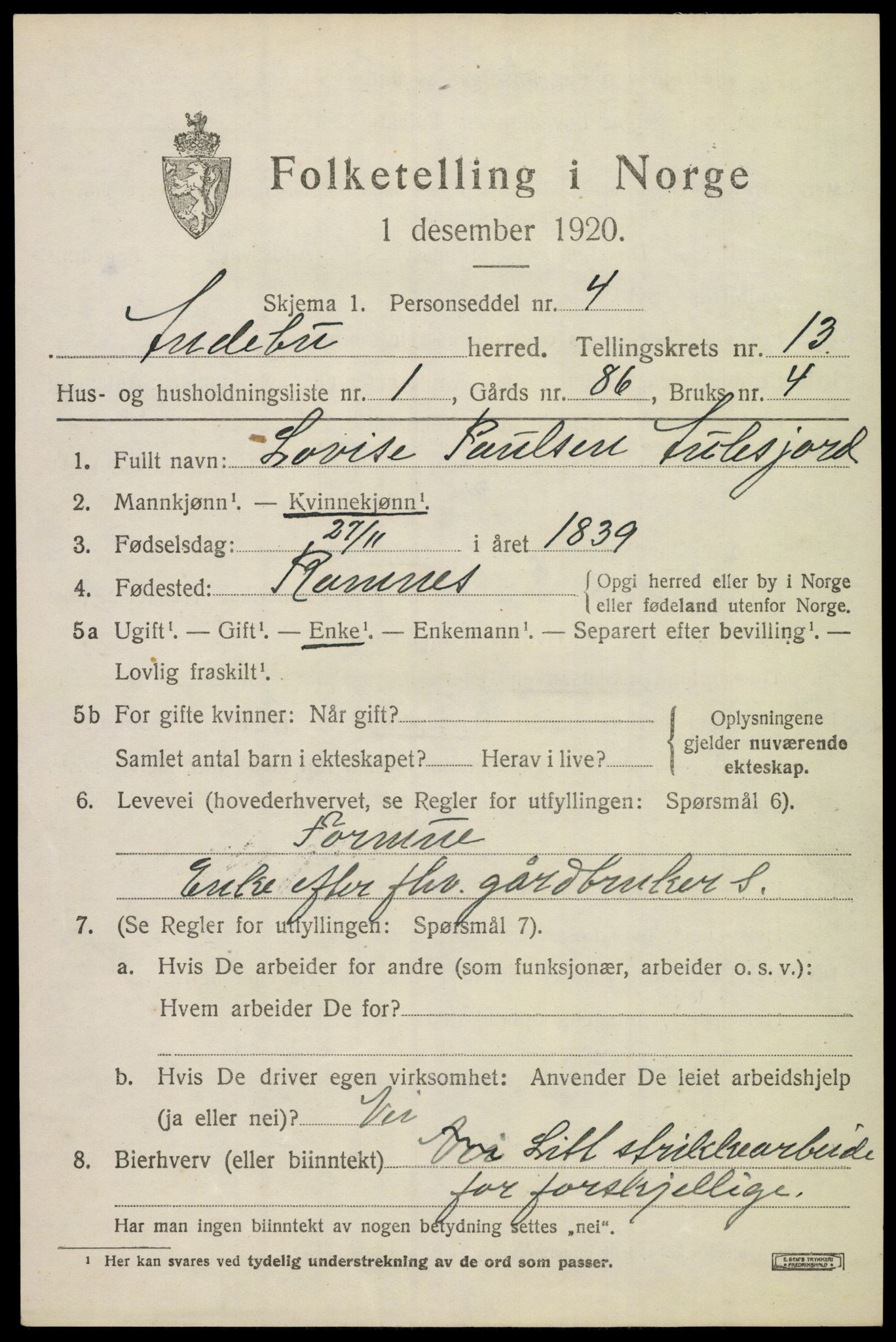 SAKO, 1920 census for Andebu, 1920, p. 4794