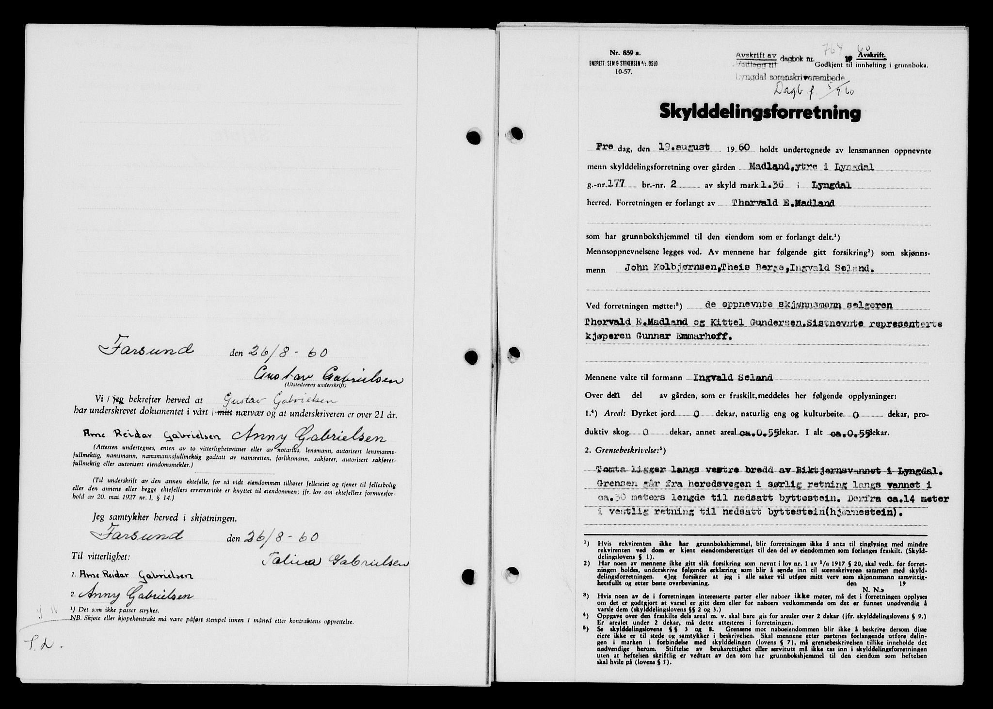 Lyngdal sorenskriveri, AV/SAK-1221-0004/G/Gb/L0680: Mortgage book no. A XXVI, 1960-1960, Diary no: : 764/1960