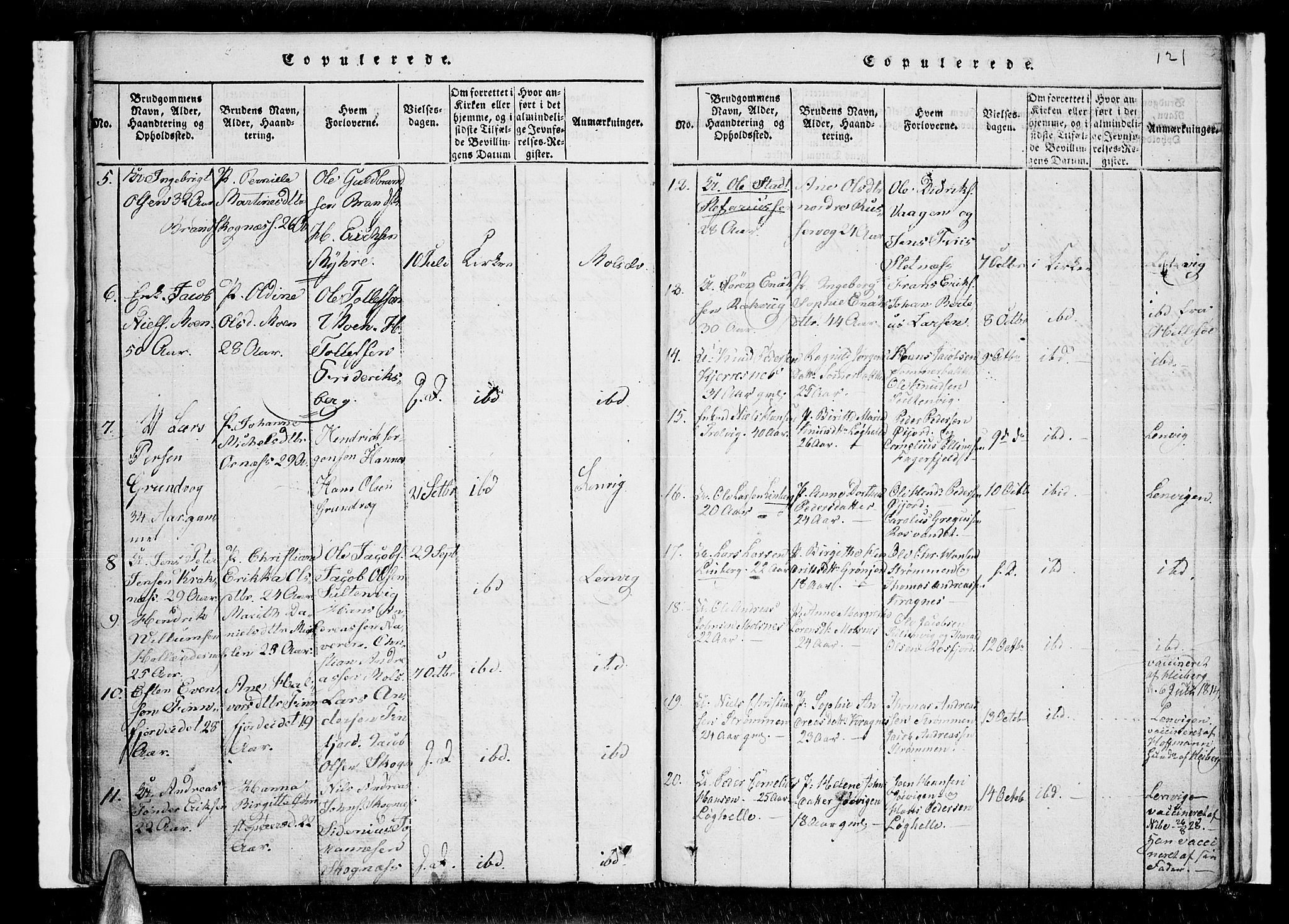 Lenvik sokneprestembete, SATØ/S-1310/H/Ha/Haa/L0003kirke: Parish register (official) no. 3, 1820-1831, p. 121
