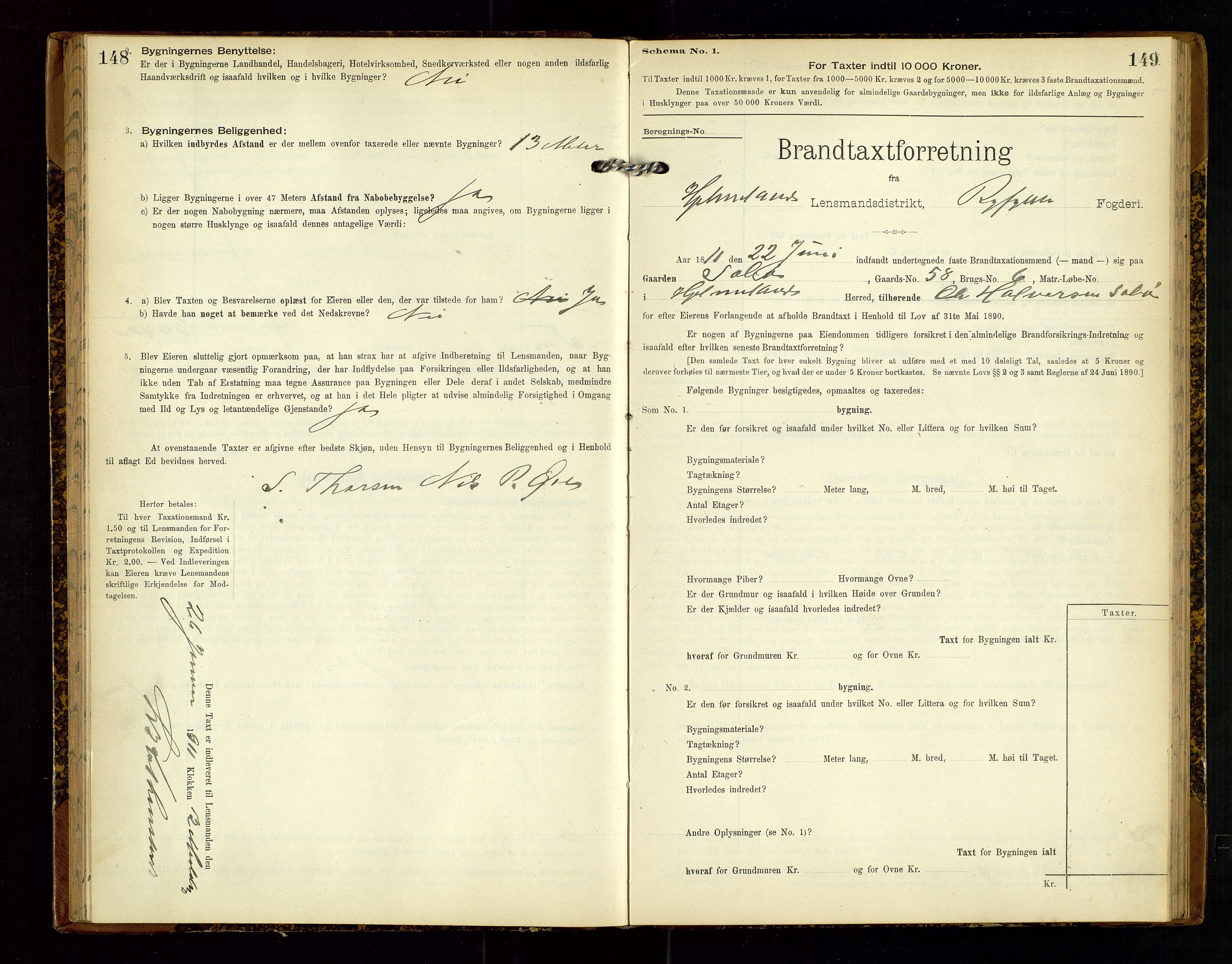 Hjelmeland lensmannskontor, AV/SAST-A-100439/Gob/L0002: "Brandtaxationsprotokol", 1904-1920, p. 148-149