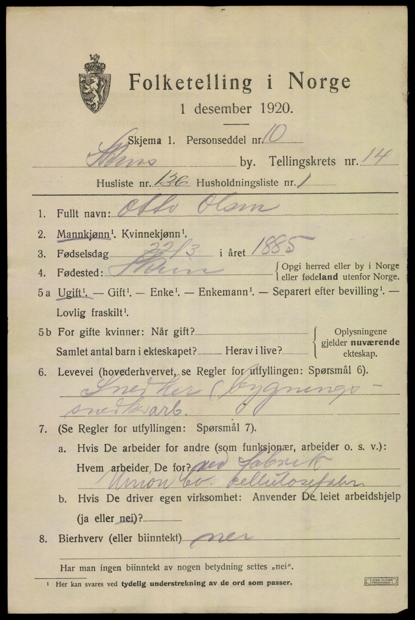 SAKO, 1920 census for Skien, 1920, p. 43534