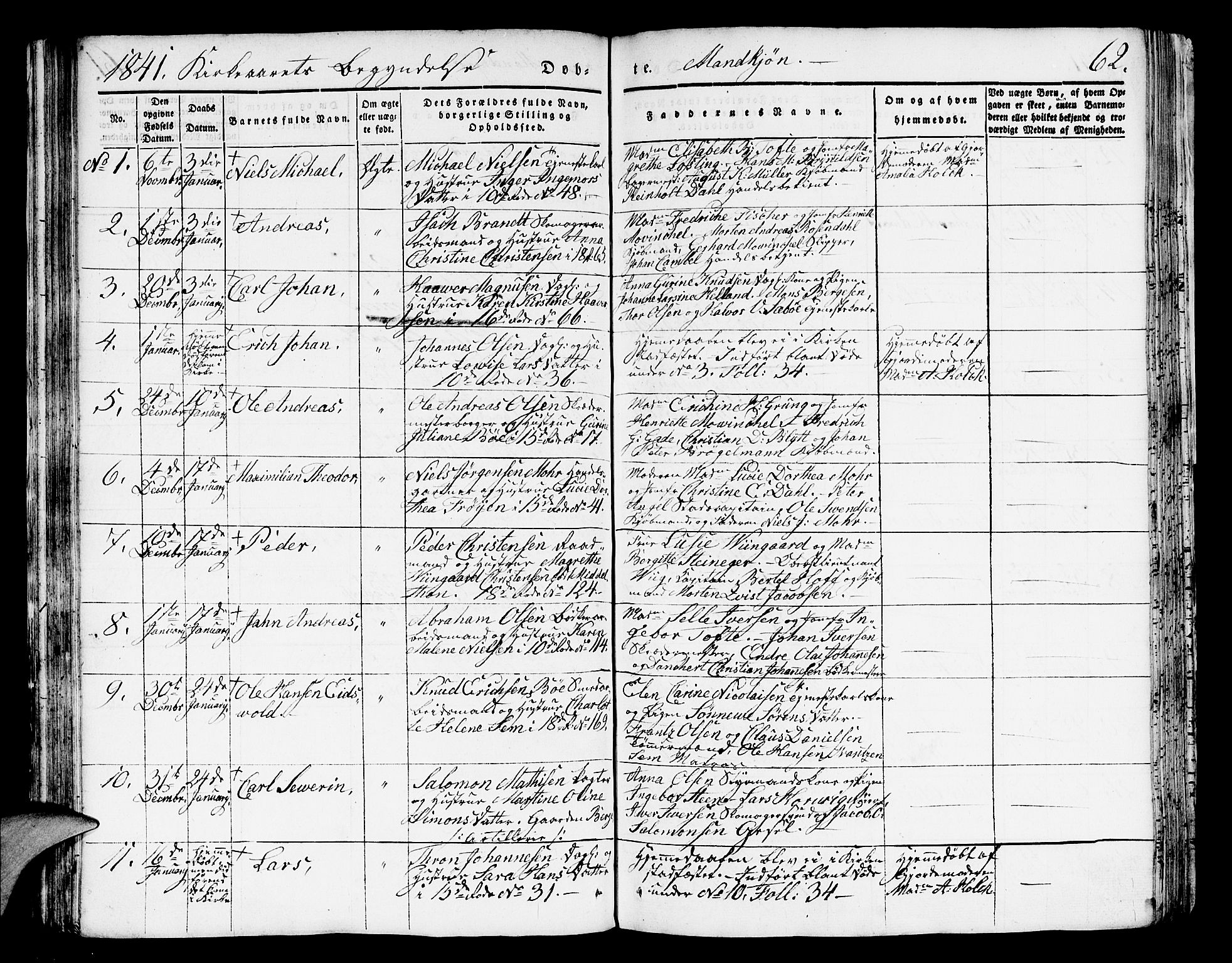 Domkirken sokneprestembete, SAB/A-74801/H/Hab/L0008: Parish register (copy) no. B 1, 1836-1841, p. 62
