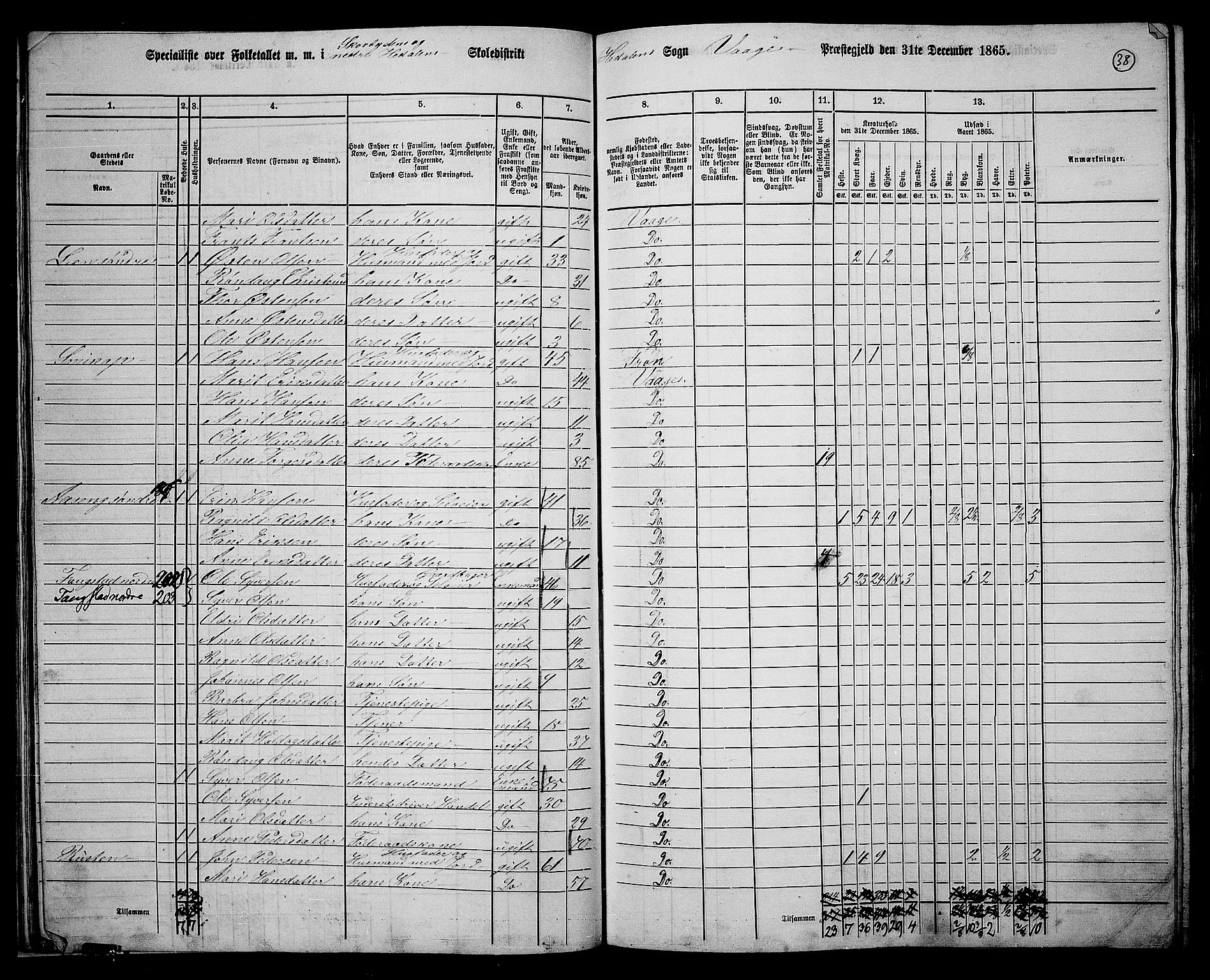 RA, 1865 census for Vågå, 1865, p. 204