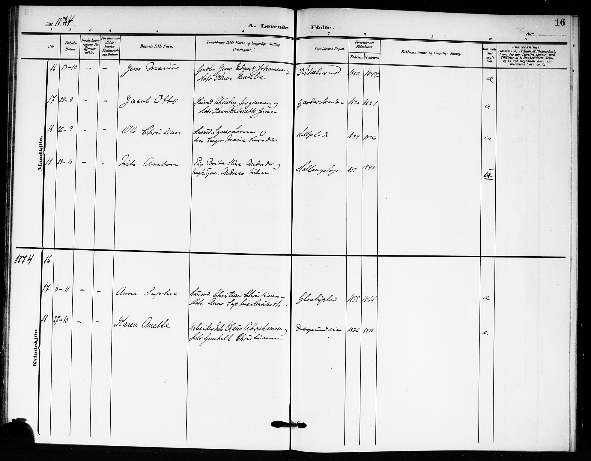 Drøbak prestekontor Kirkebøker, AV/SAO-A-10142a/F/Fc/L0001: Parish register (official) no. III 1, 1871-1900, p. 16