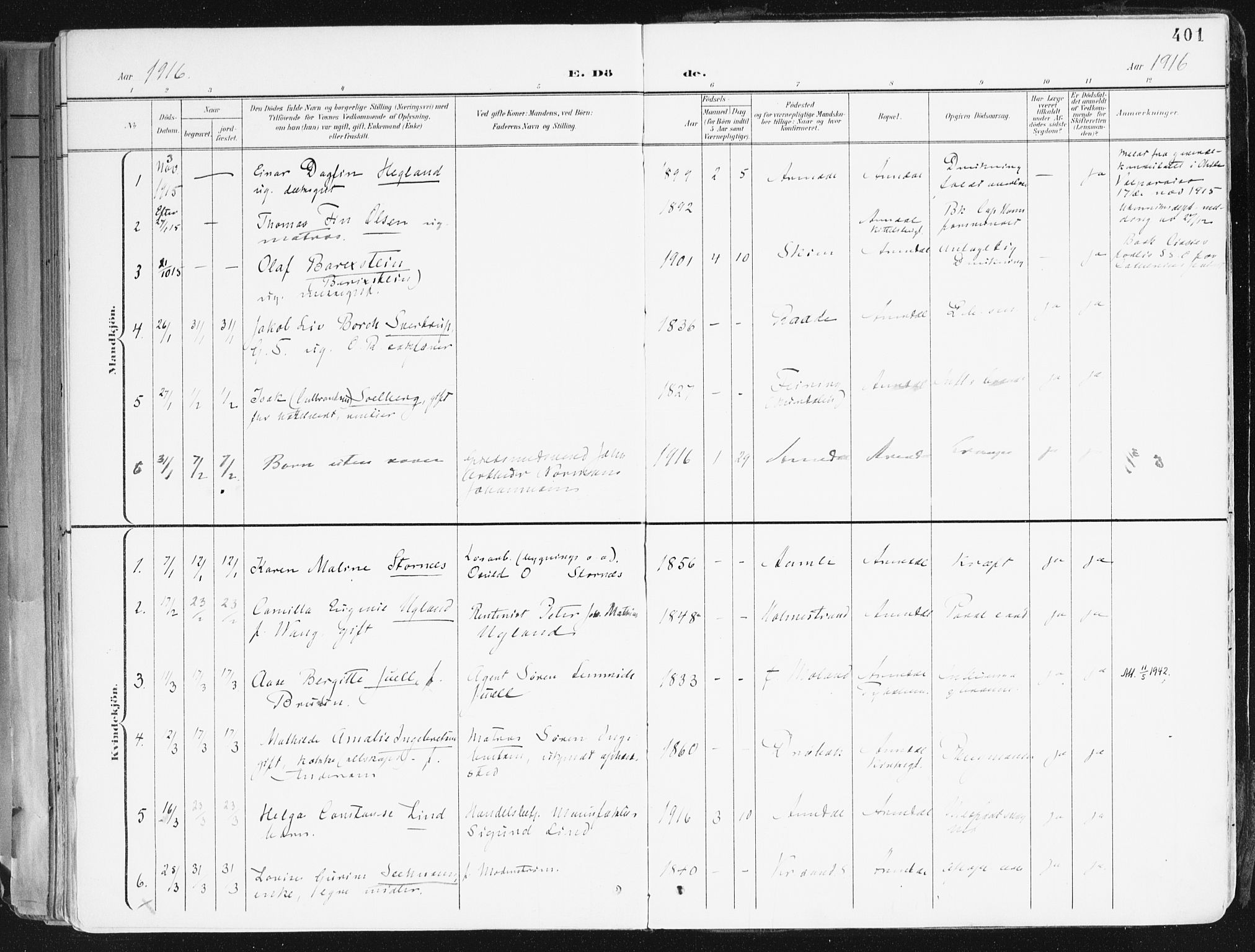 Arendal sokneprestkontor, Trefoldighet, SAK/1111-0040/F/Fa/L0010: Parish register (official) no. A 10, 1900-1919, p. 401
