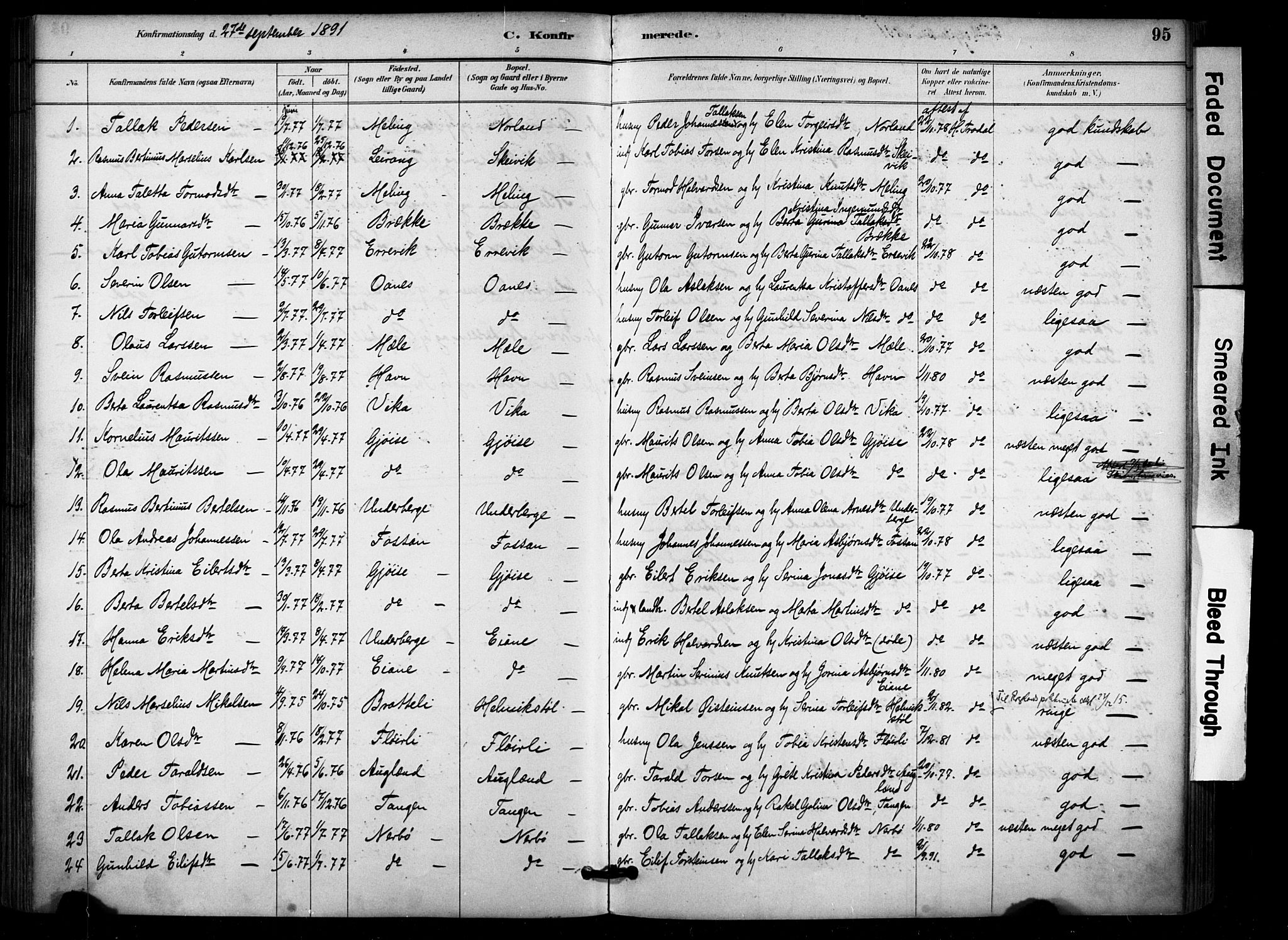 Høgsfjord sokneprestkontor, SAST/A-101624/H/Ha/Haa/L0006: Parish register (official) no. A 6, 1885-1897, p. 95